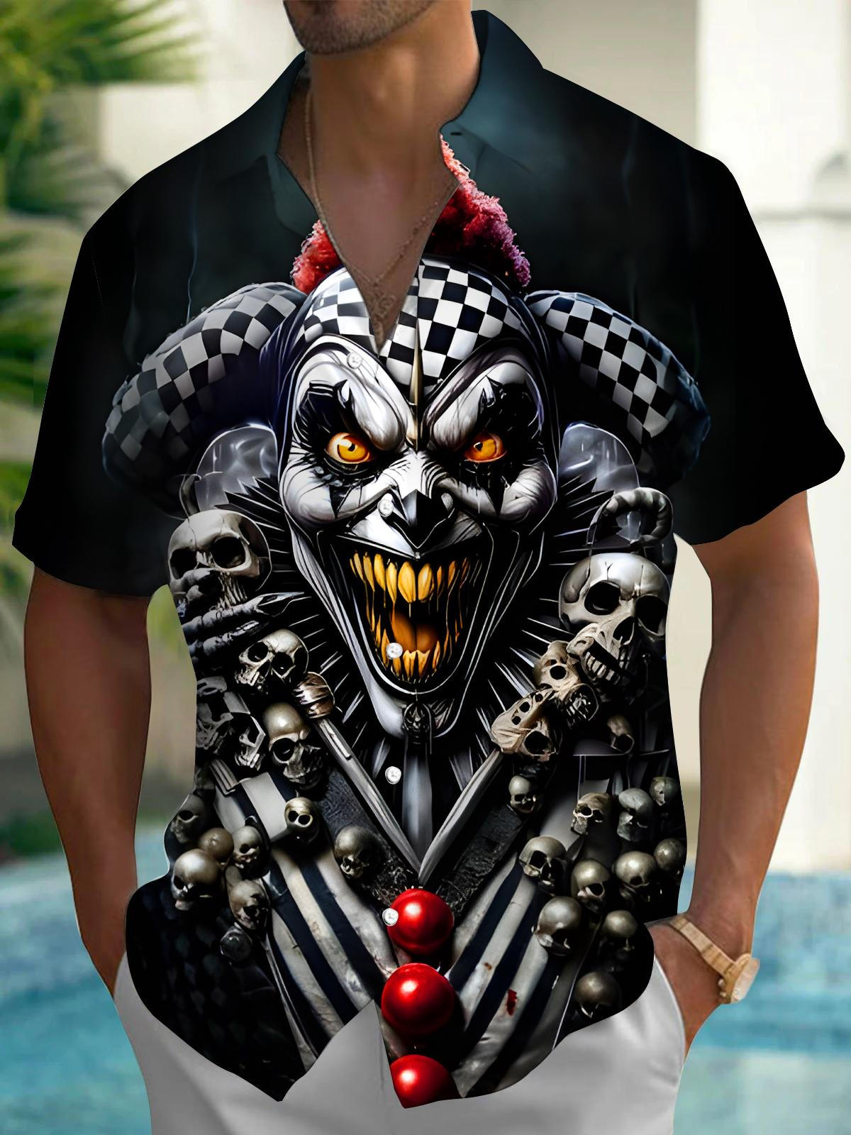 Funny Abstract Skull Men's Pocket Short Sleeve Shirts