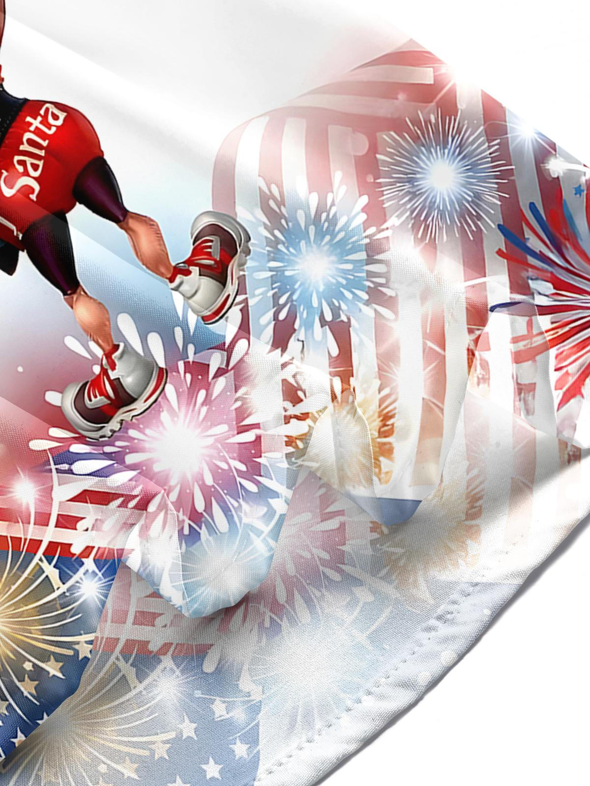 Independence Day Fireworks Muscle Santa Claus Men's Pocket Short Sleeve Shirts