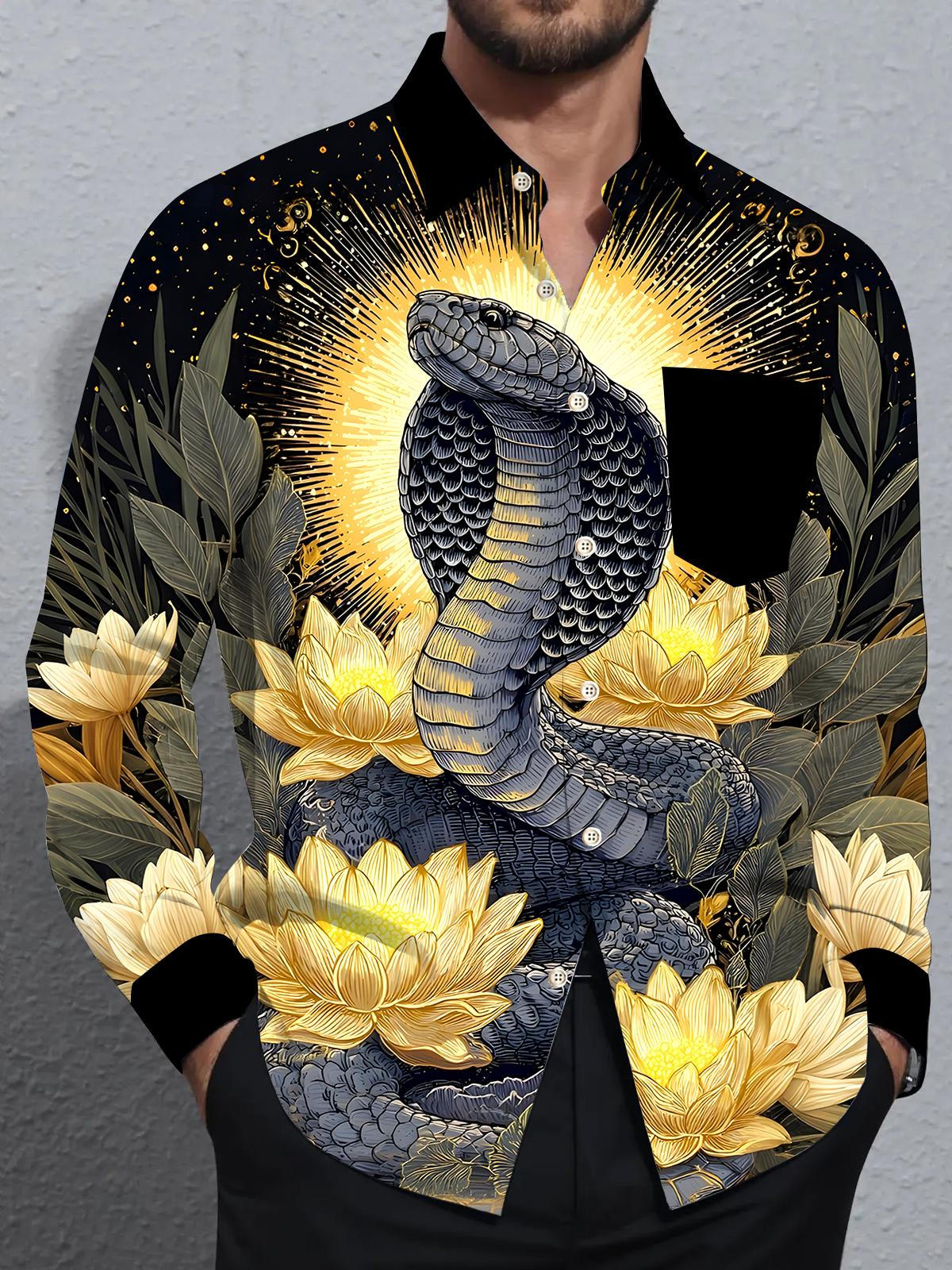 Snake Lotus Men's Pocket Long Sleeve Shirts