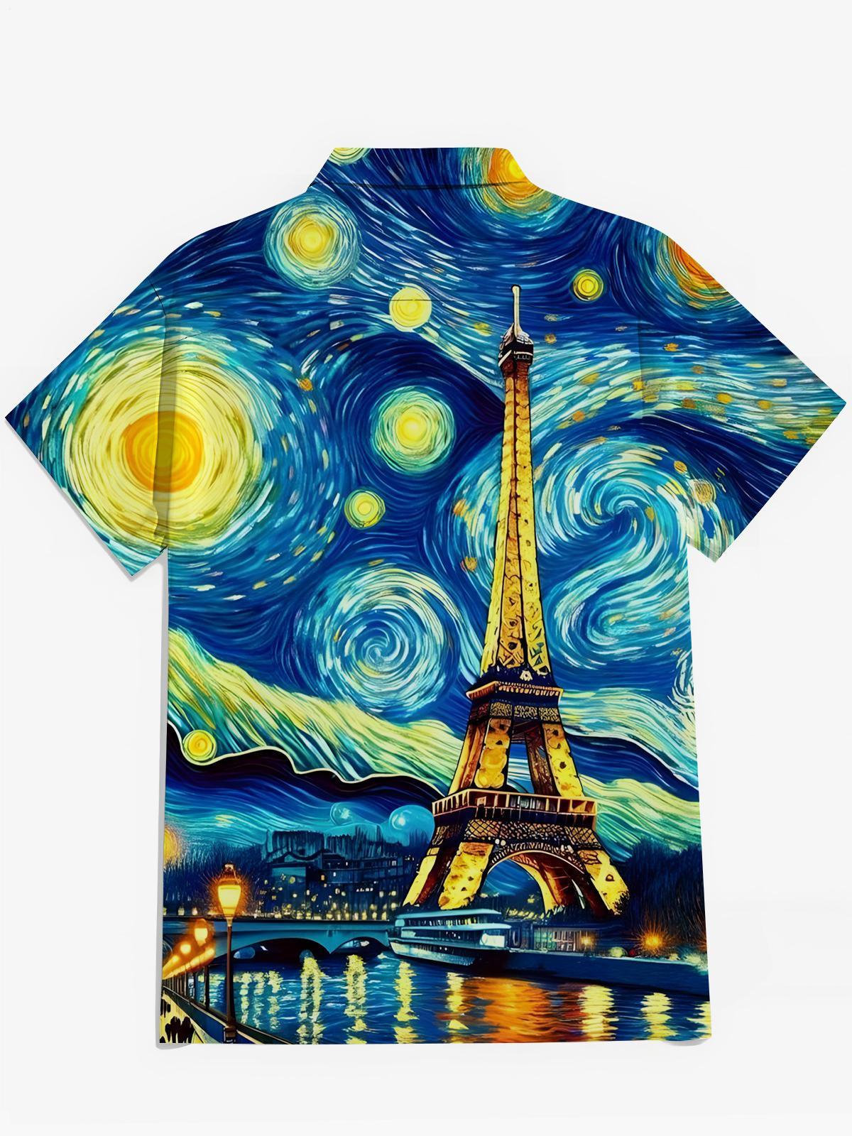 Oil Painting Art Print Men's Pocket Short Sleeve Shirts
