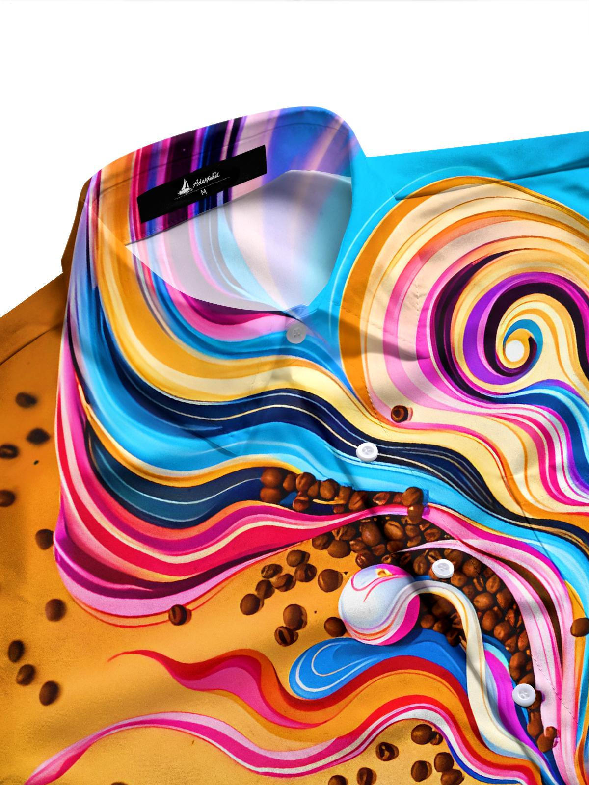 Fun Colorful Flowing Coffee Beans Men's Pocket Long Sleeve Shirts