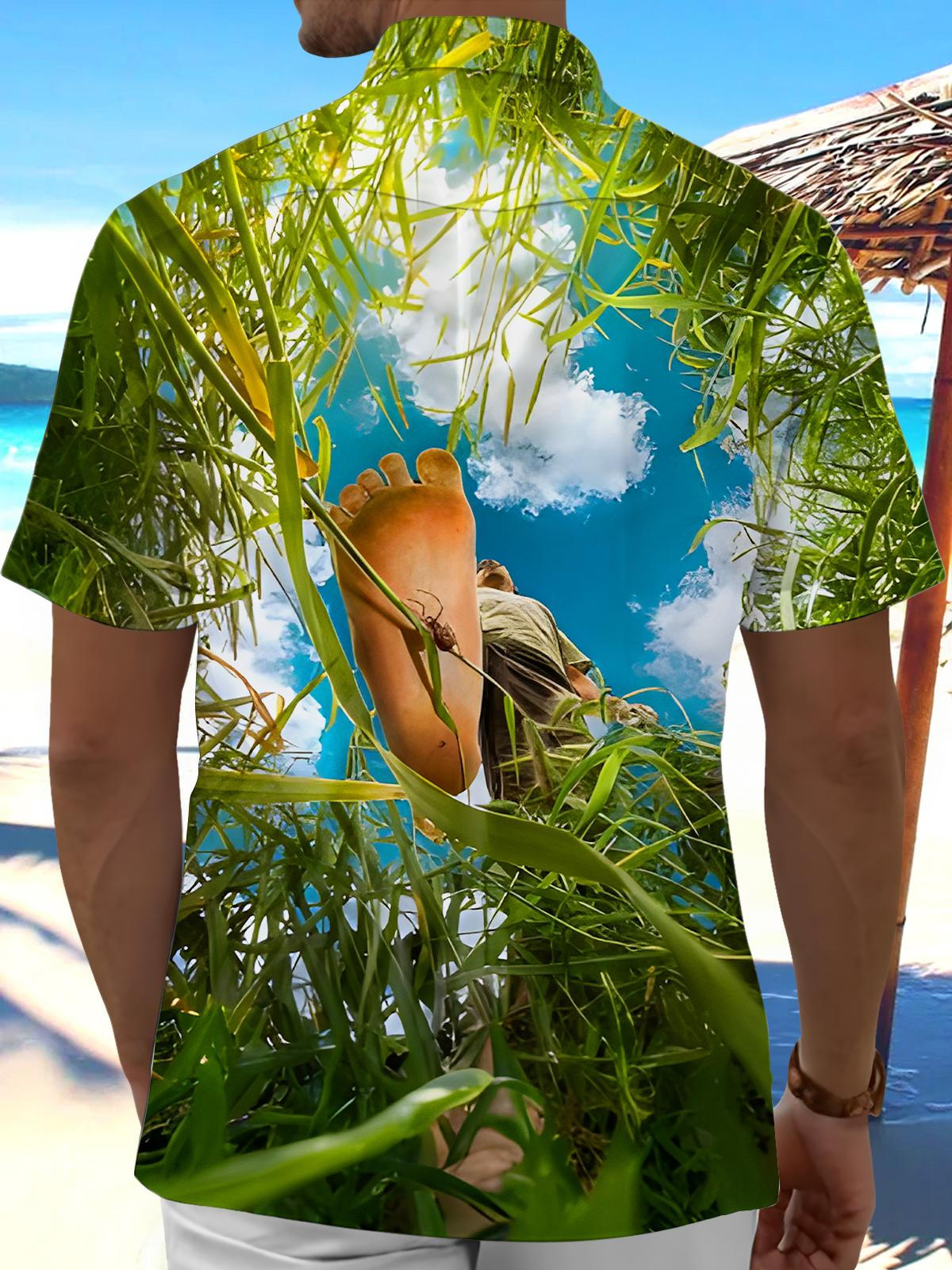 Fun Grass Feet Stepping Ants Men's Pocket Short Sleeve Shirts