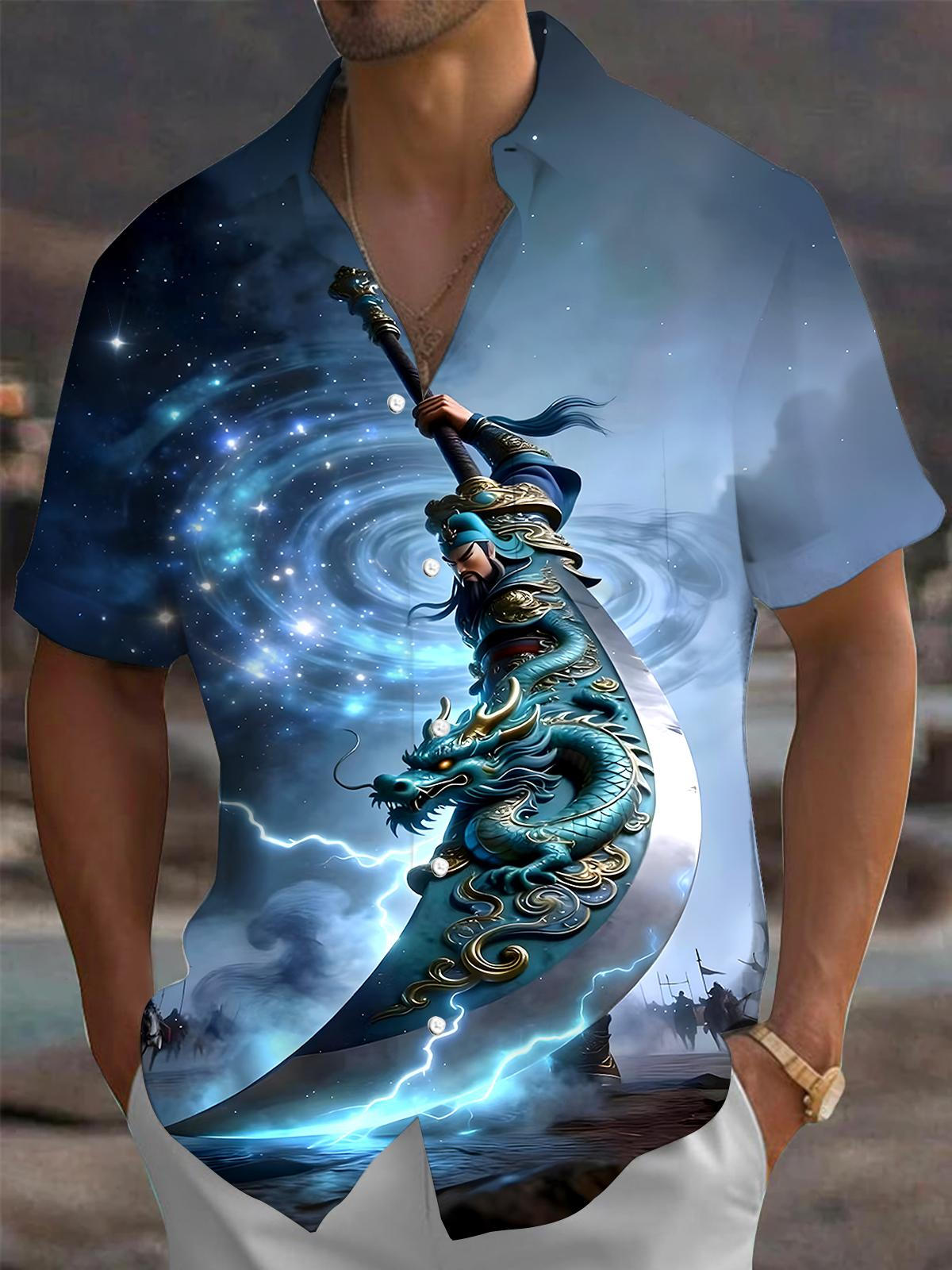 Romance Of The Three Kingdoms Guan Yu Men's Pocket Short Sleeve Shirts