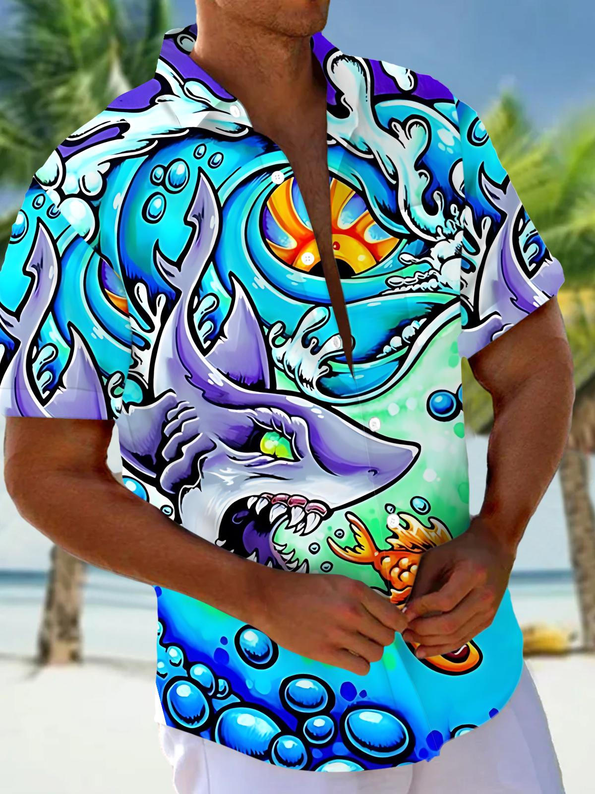 Ocean Art Print Men's Pocket Short Sleeve Shirts
