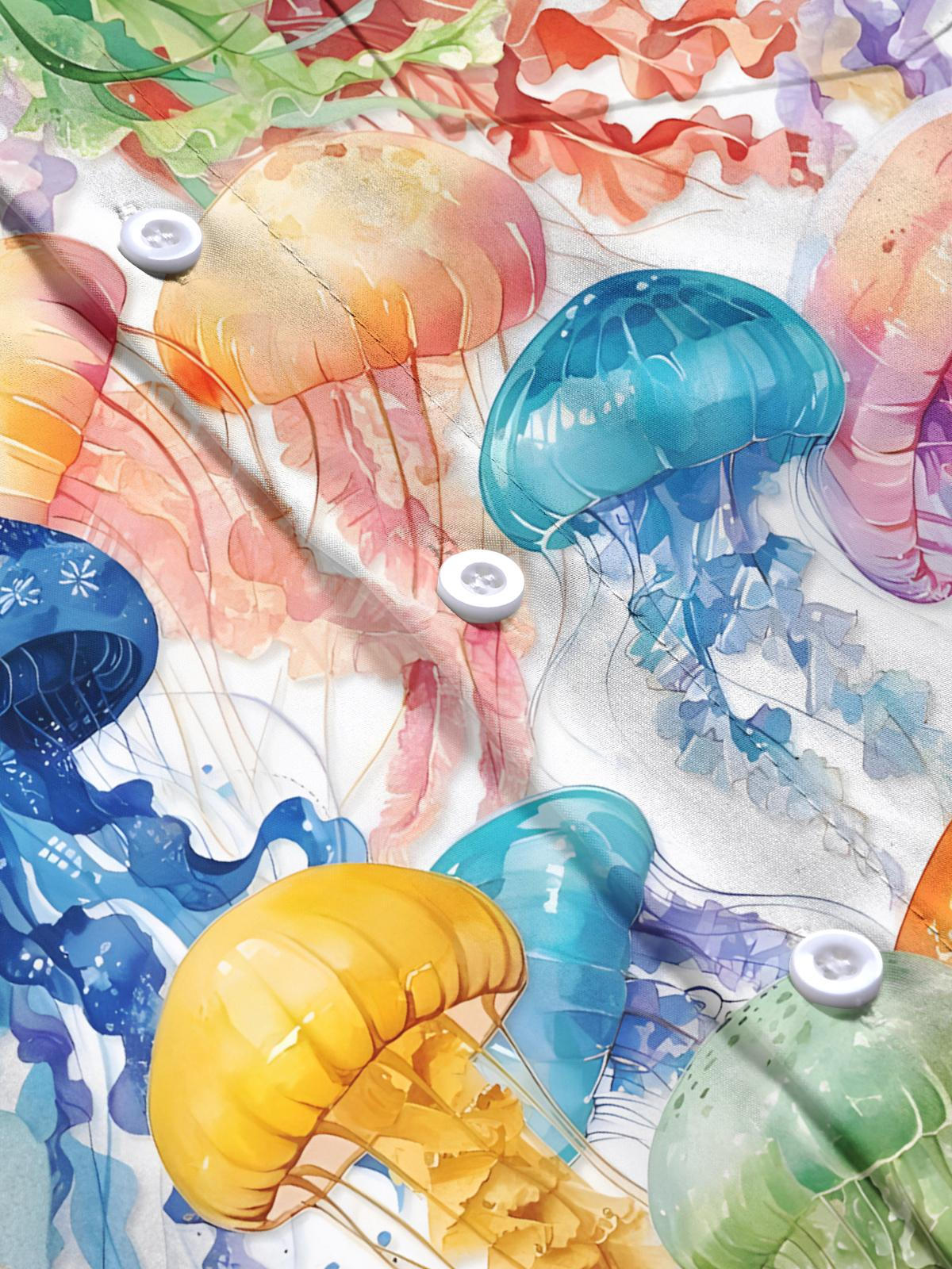 Jellyfish Print Men's Pocket Short Sleeve Shirts