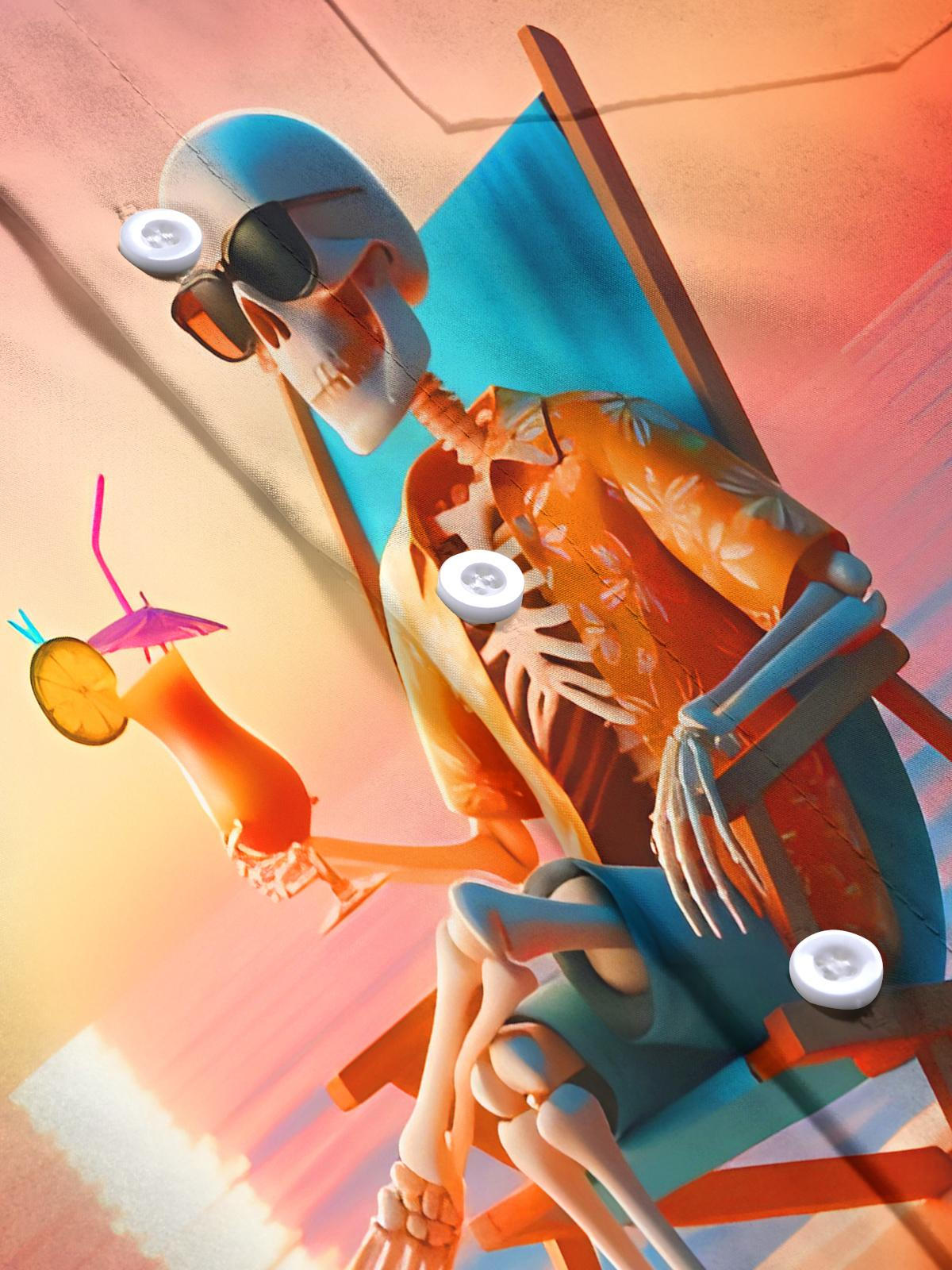 Hawaiian Funny Skull Beach Sunset Men's Pocket Short Sleeve Shirts