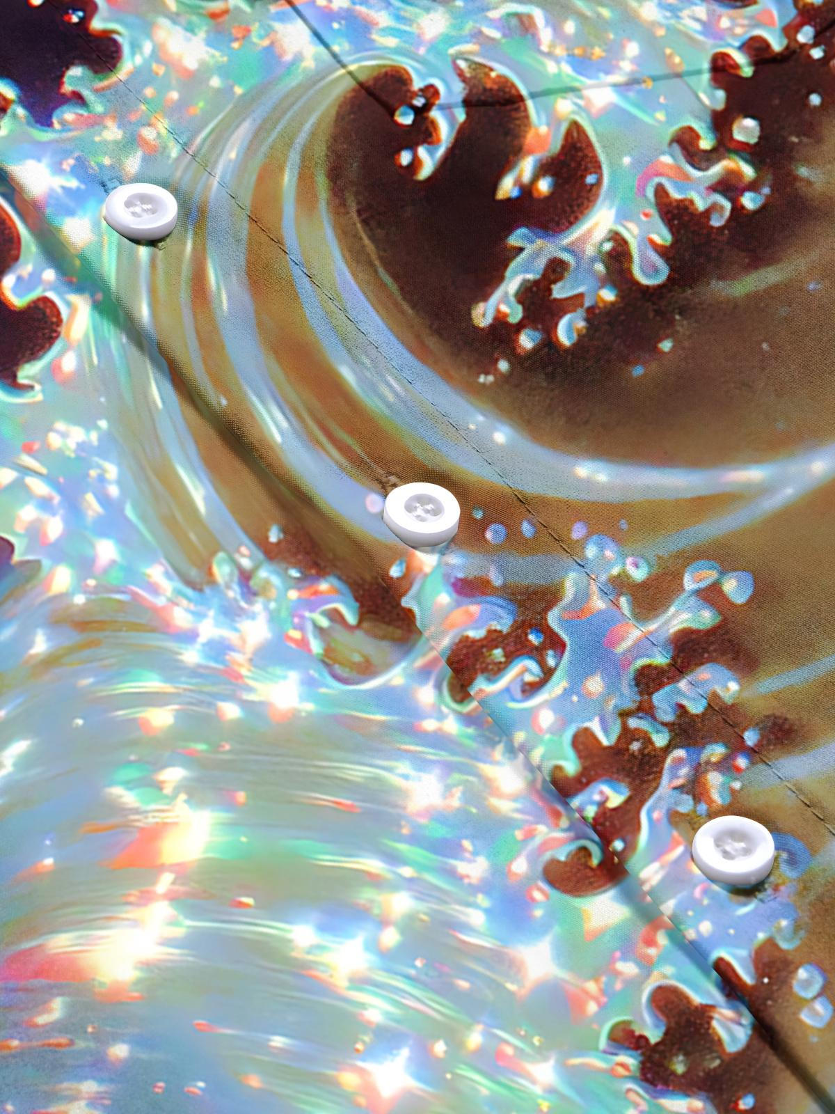 Wave Print Men's Pocket Short Sleeve Shirts