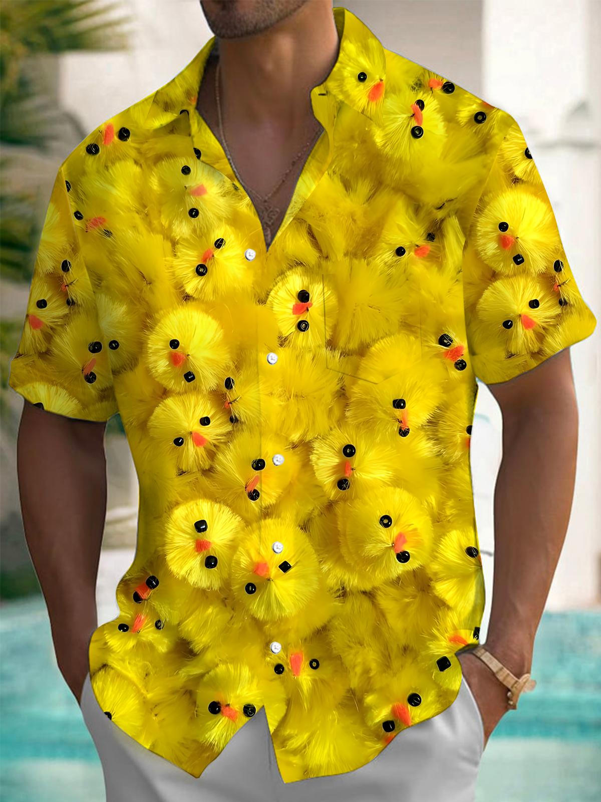 Chicken Print Men's Pocket Short Sleeve Shirts