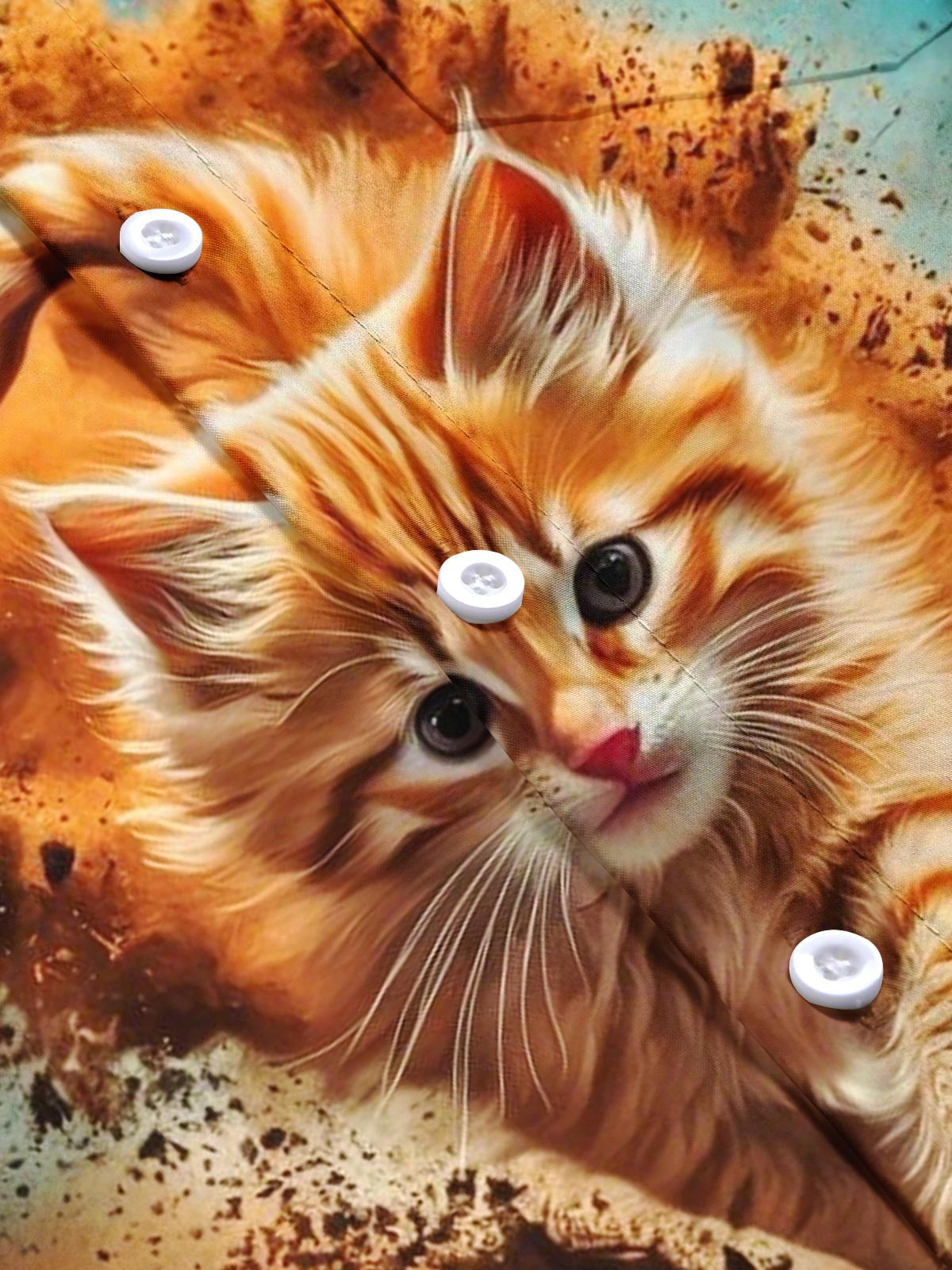 Cat Print Men's Pocket Short Sleeve Shirts