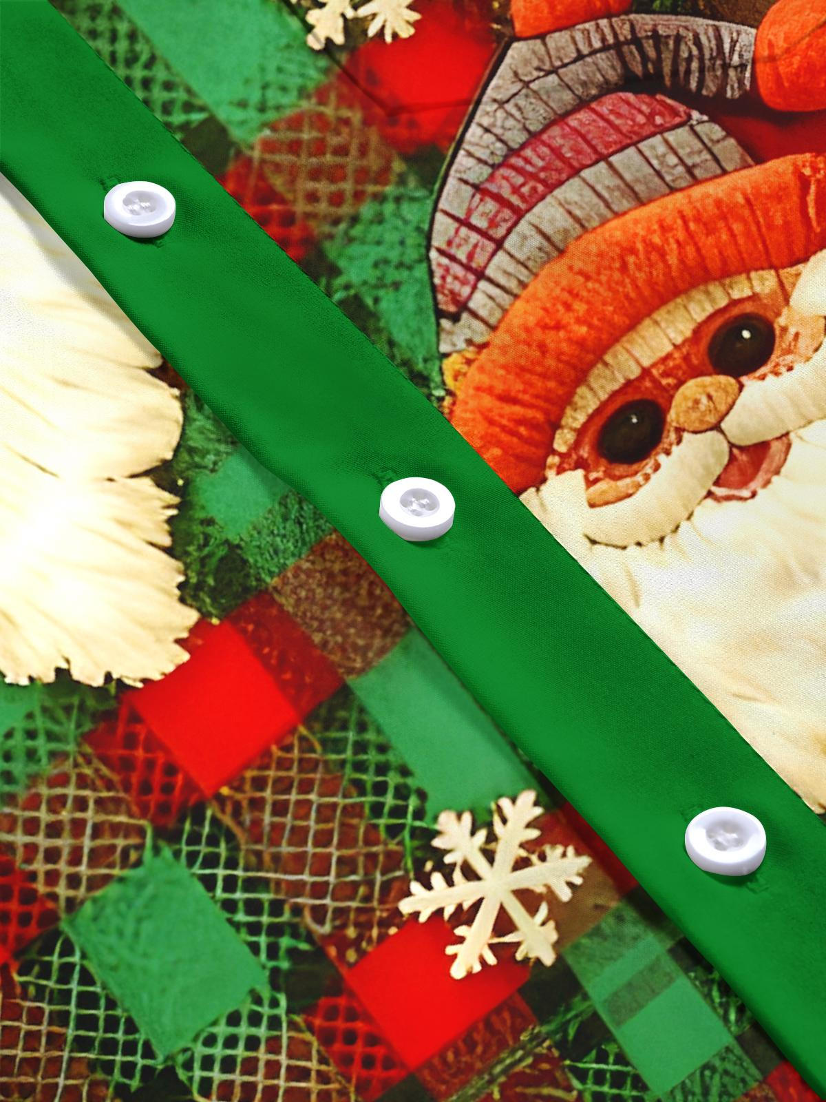 Fun Christmas Plaid Santa Claus Xmas Men's Pocket Long Sleeve Shirts