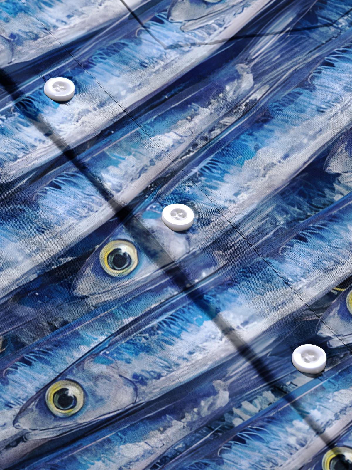 Fish Print Men's Pocket Short Sleeve Shirts