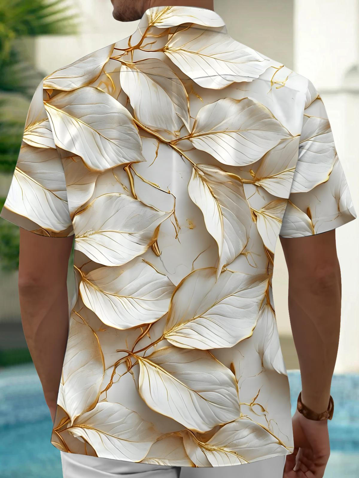Leaf Print Men's Pocket Short Sleeve Shirts