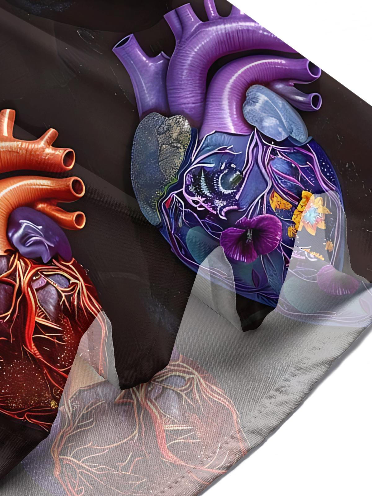 Heart Art Print Men's Pocket Short Sleeve Shirts