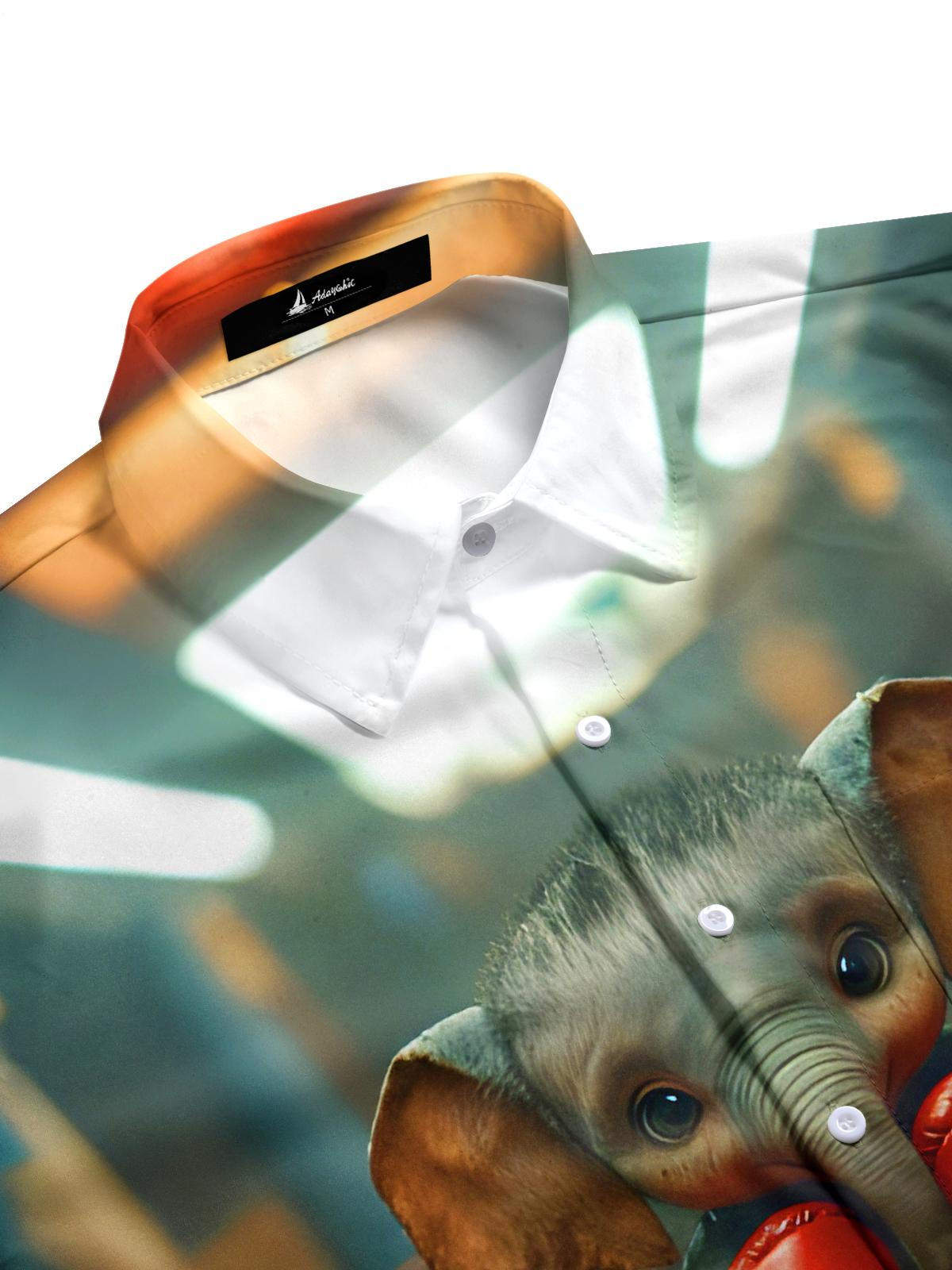 Fun Boxing Elephant Men's Pocket Short Sleeve Shirts