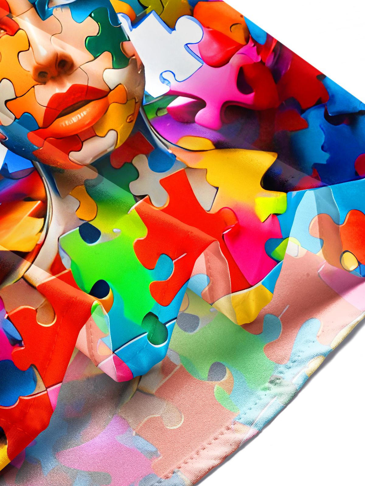 Funny Colorful Face Puzzle Men's Pocket Short Sleeve Shirts