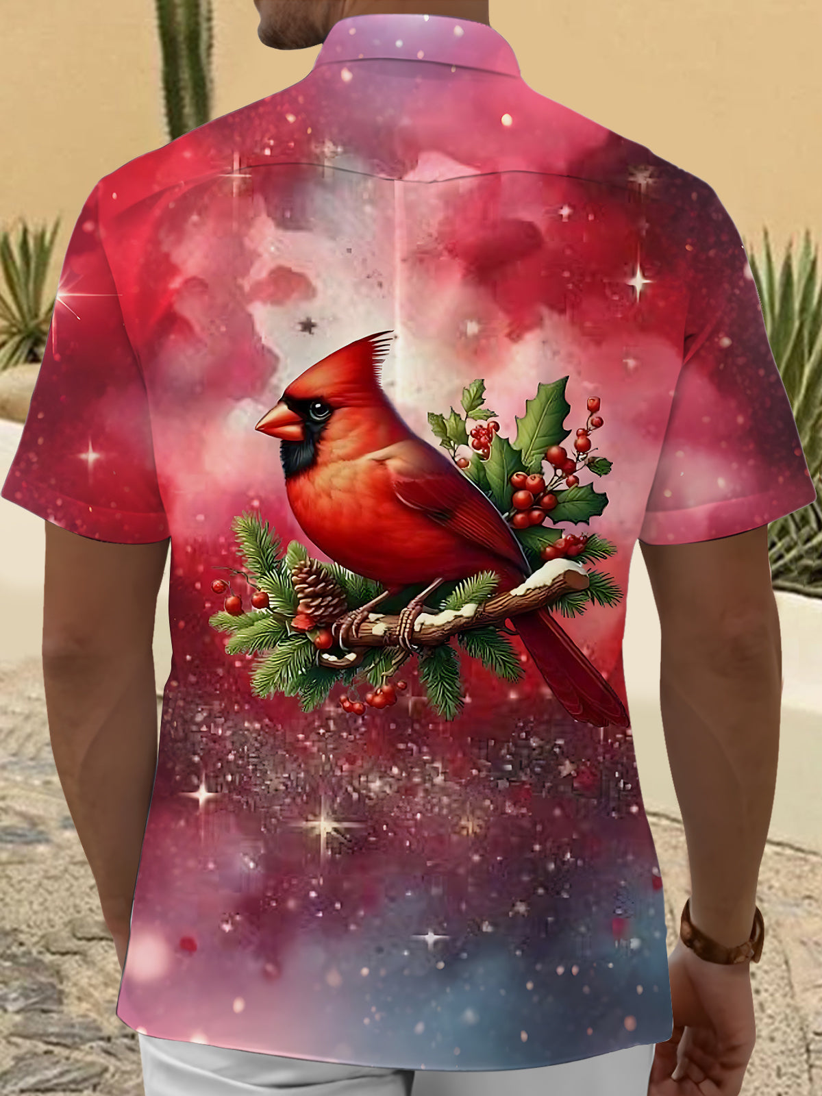 Cardinal Print Men's Pocket Short Sleeve Shirts