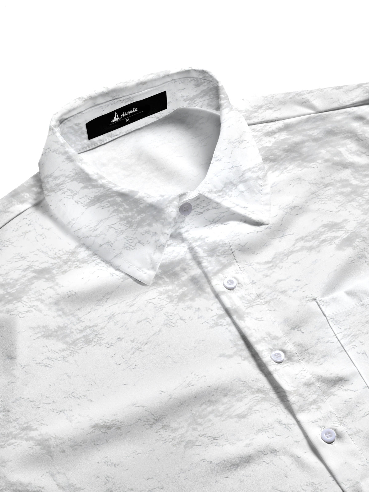 White Textured Print Men's Pocket Short Sleeve Shirts