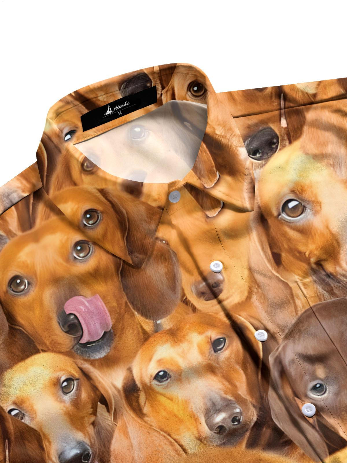 Dog Print Men's Pocket Short Sleeve Shirts