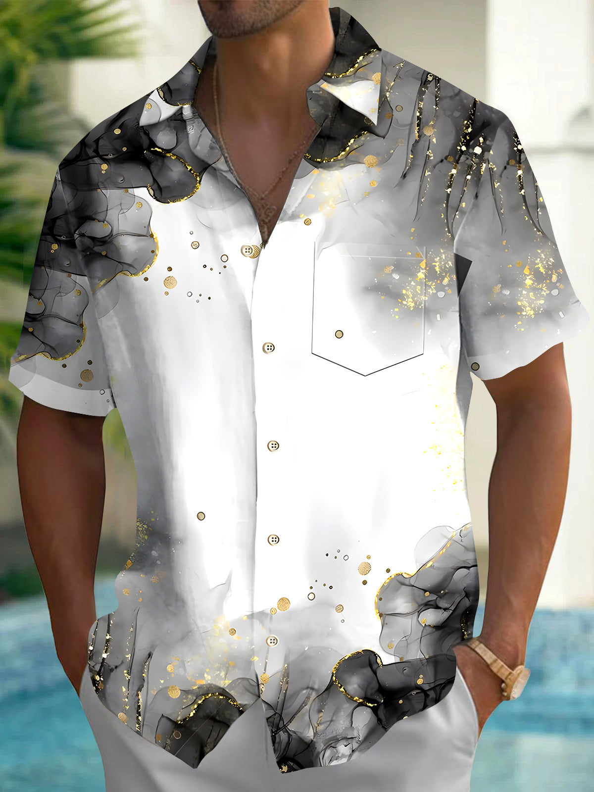 Abstract Men's Pocket Short Sleeve Shirts