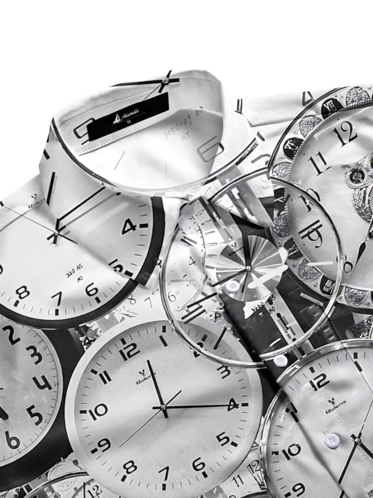 Clock Print Men's Pocket Short Sleeve Shirts