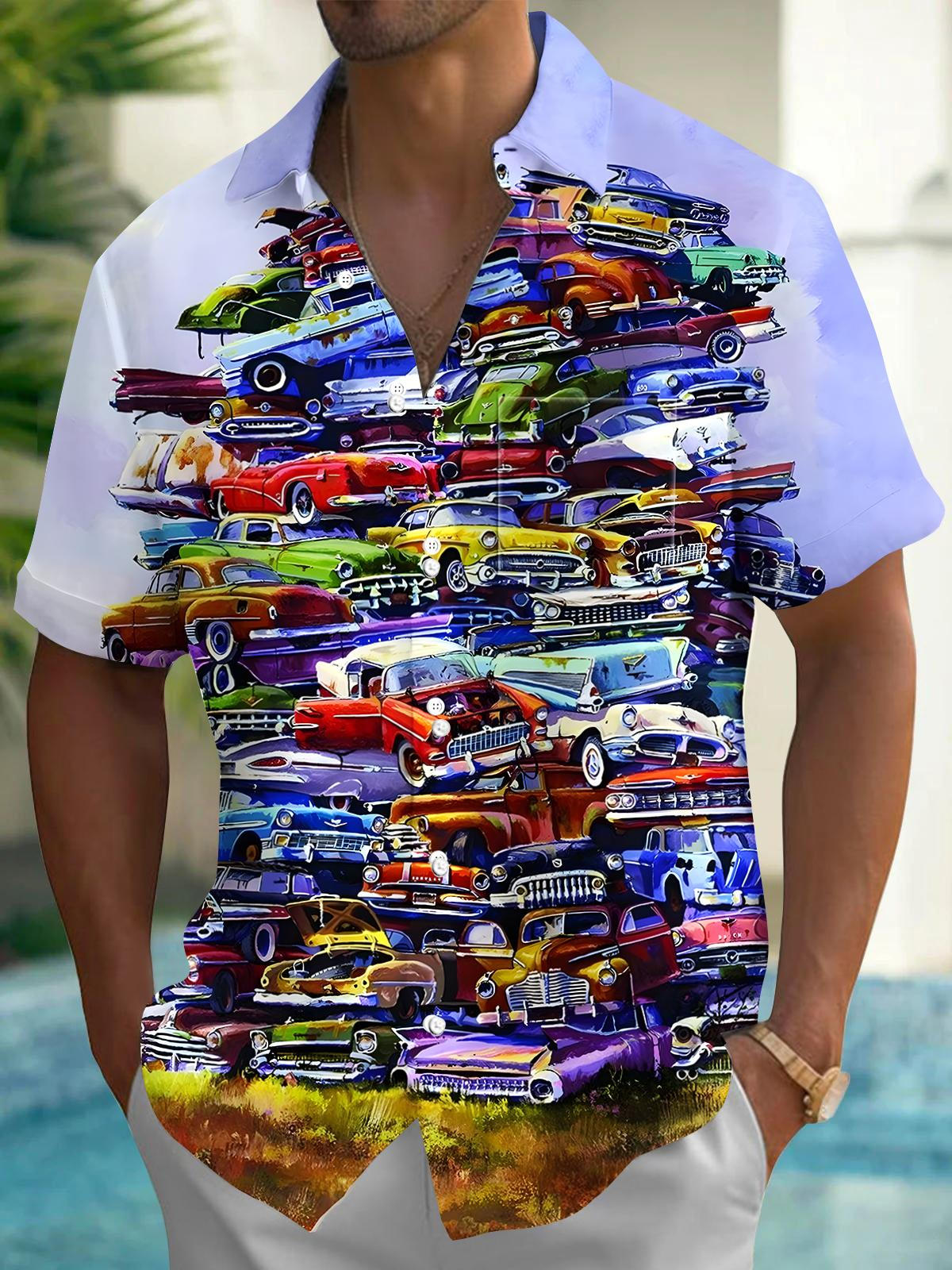 Car Men's Pocket Short Sleeve Shirts