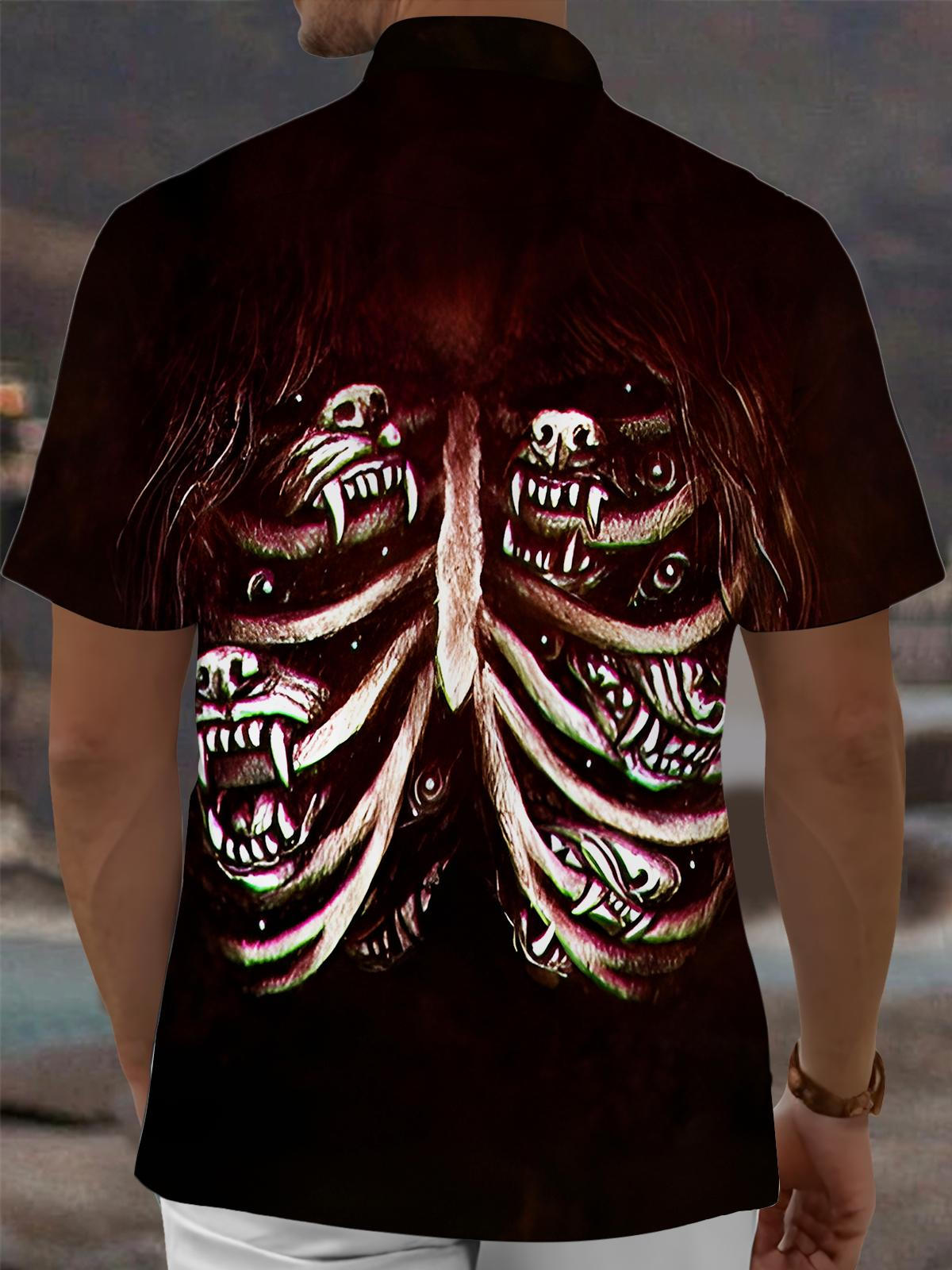 Dark Abstract Torso Bones Men's Pocket Short Sleeve Shirts