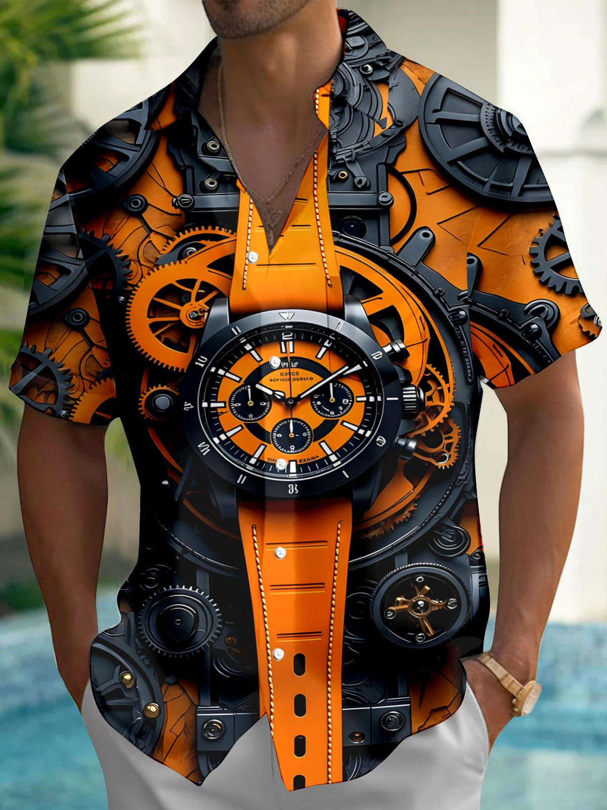 Watch Gear Wheel Men's Pocket Short Sleeve Shirts
