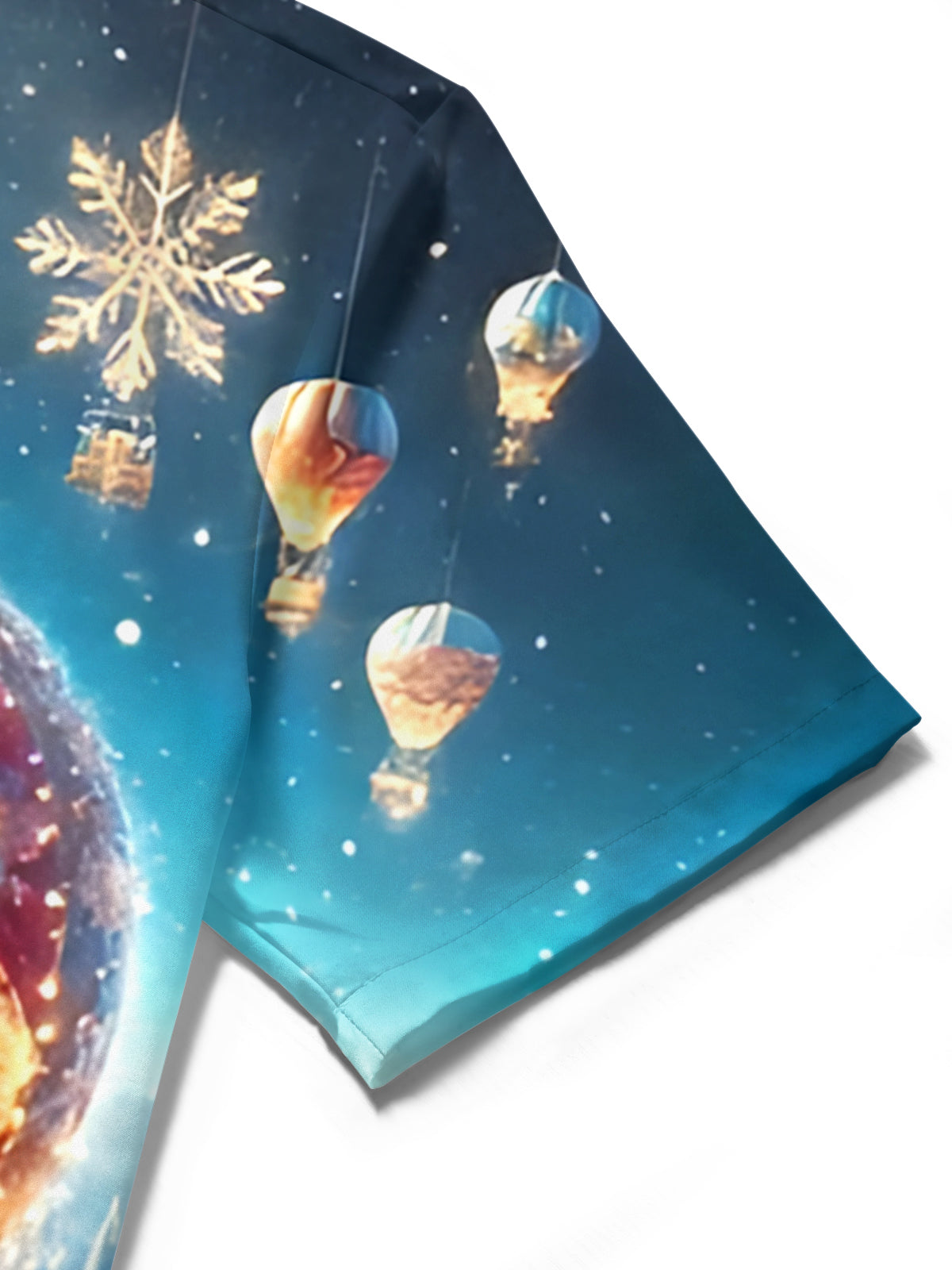 Winter Snow Scene Hot Air Balloon Print Men's Pocket Short Sleeve Shirts