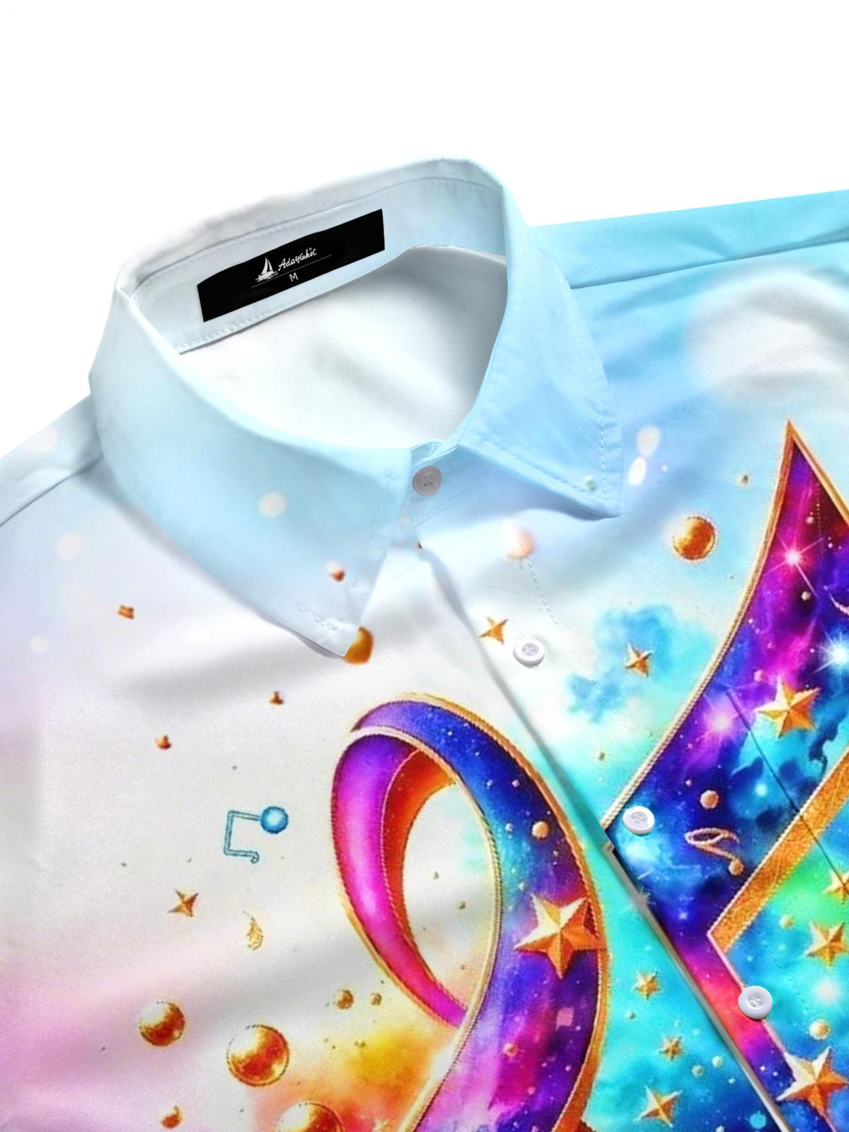 Musical Note Print Men's Pocket Short Sleeve Shirts