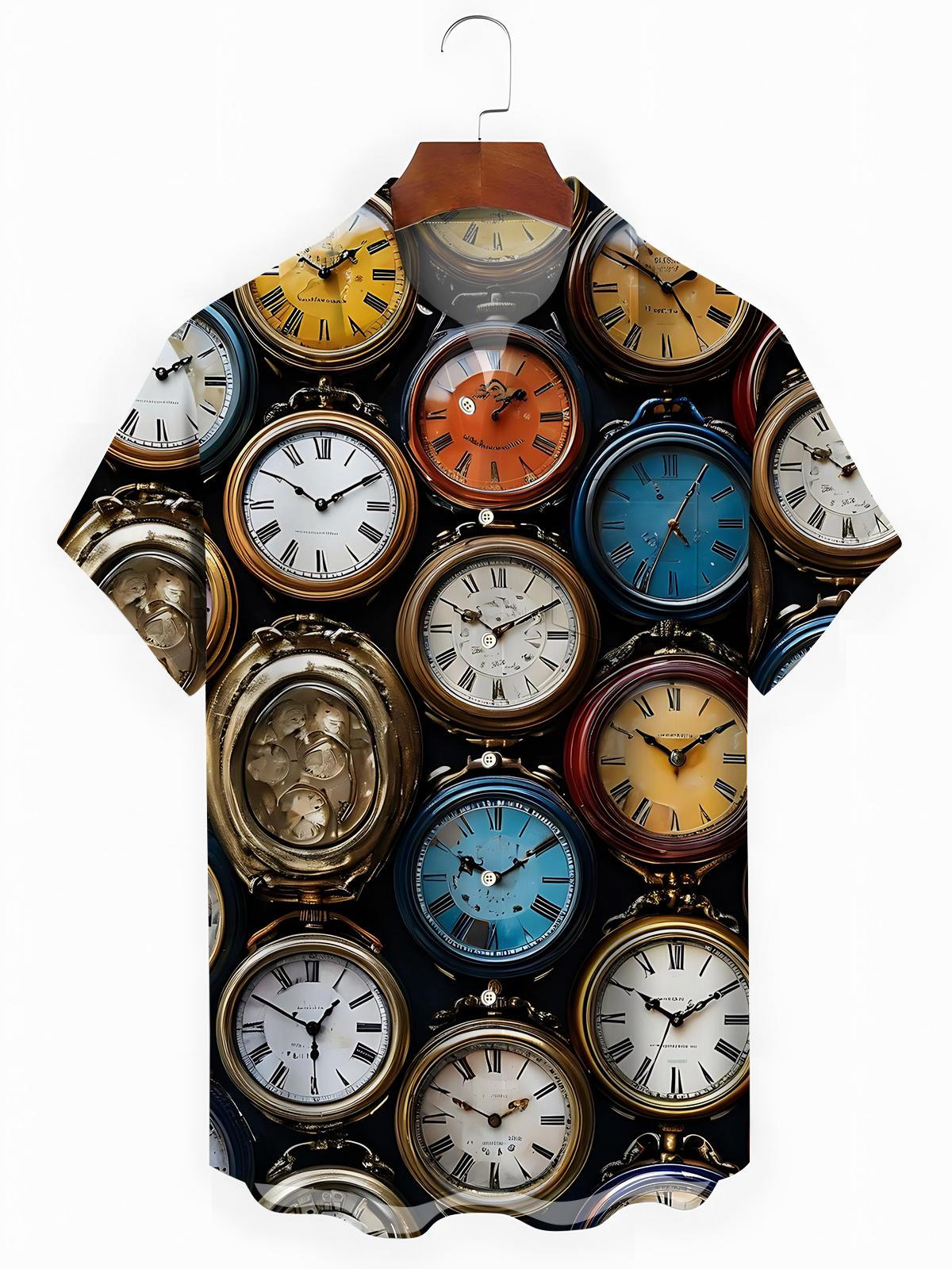 Pocket Watch Print Men's Pocket Short Sleeve Shirts