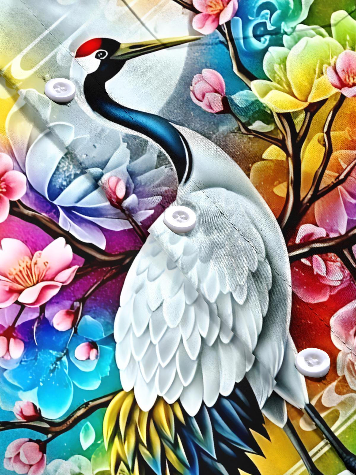 Crane Sakura Print Men's Pocket Short Sleeve Shirts