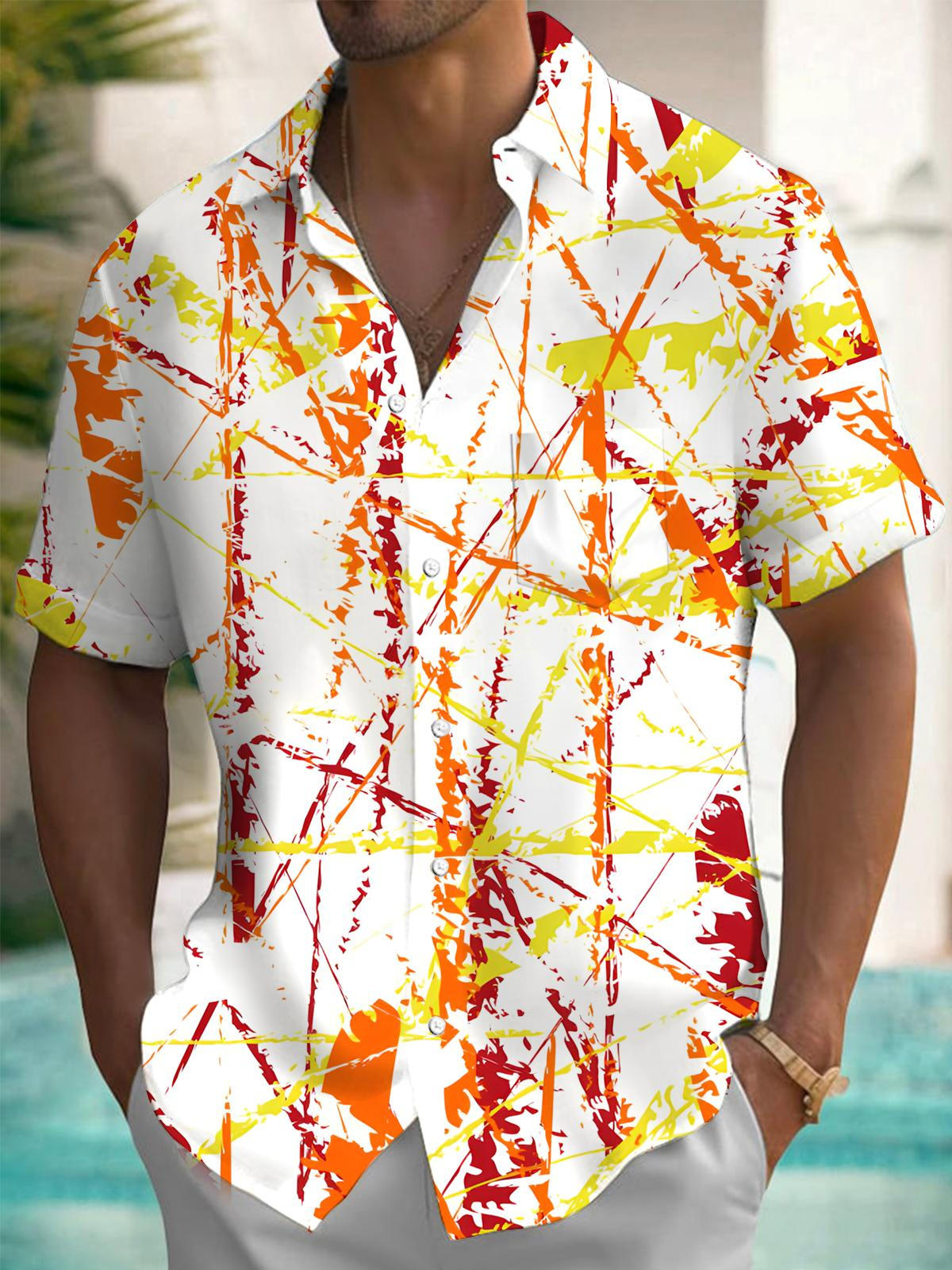 Abstract Line Print Men's Pocket Short Sleeve Shirts