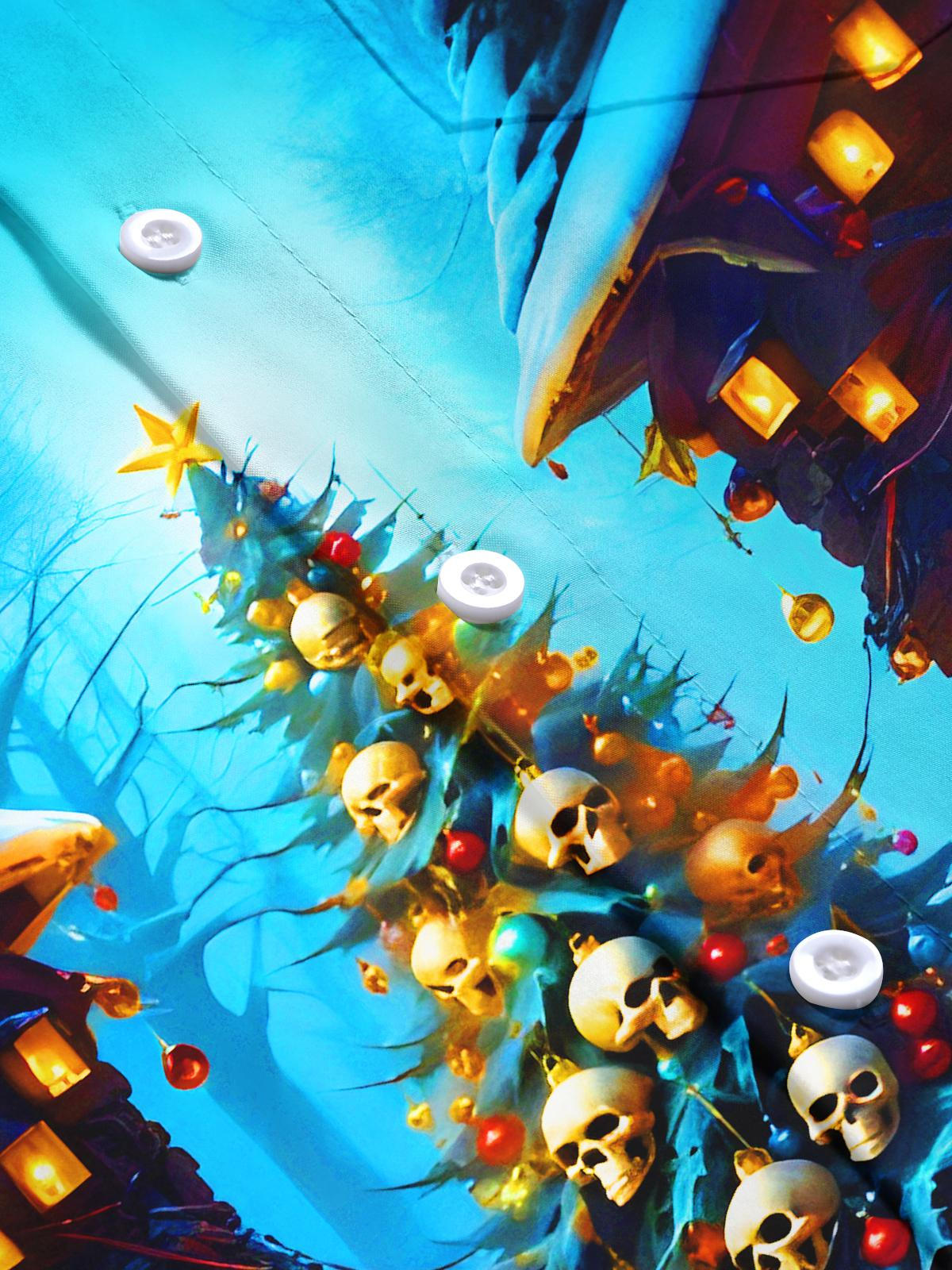 Funny Skull Christmas Tree Xmas Men's Pocket Long Sleeve Shirts