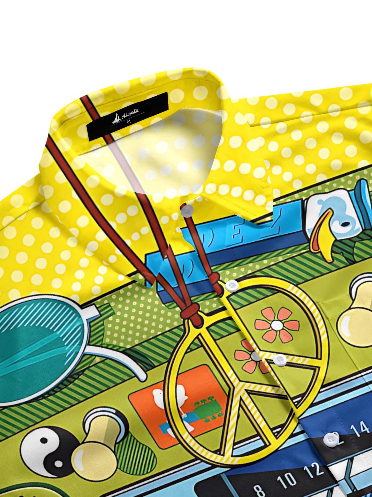 Hippie Art Print Men's Pocket Short Sleeve Shirts