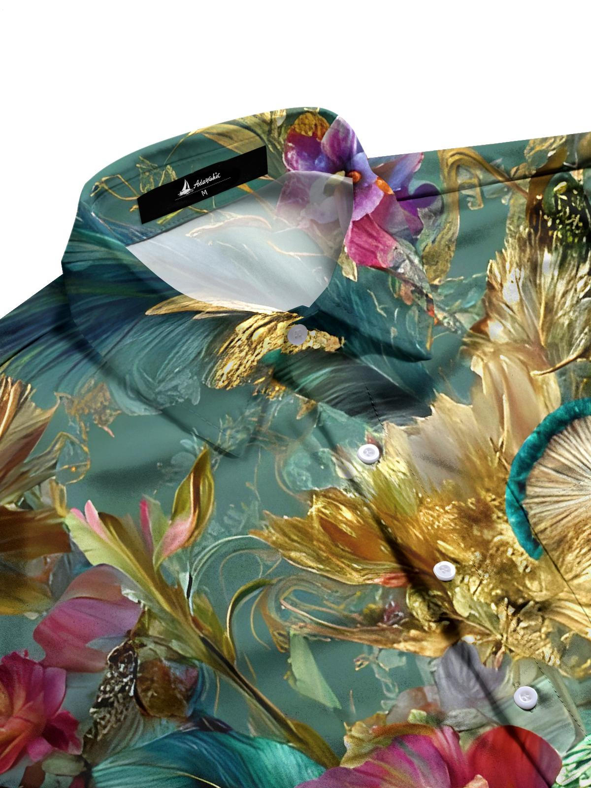 Peacock Floral Men's Pocket Short Sleeve Shirts