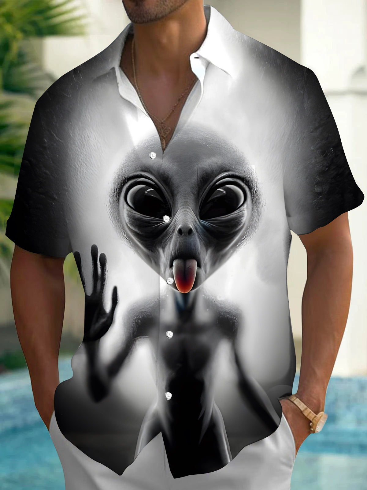 Funny Alien Men's Pocket Short Sleeve Shirts
