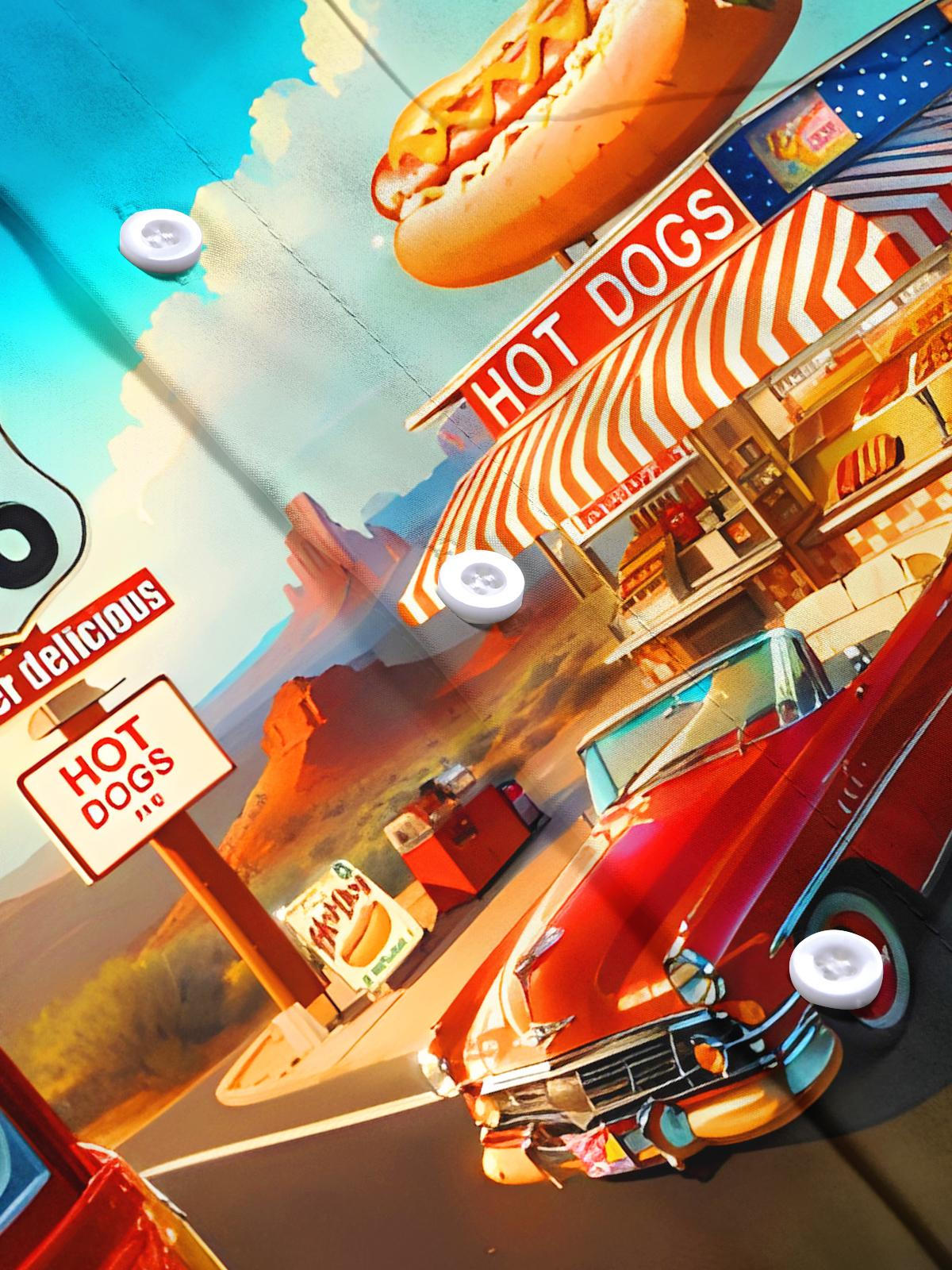Fun Retro Route 66 Hot Dog Shop Car Men's Pocket Short Sleeve Shirts