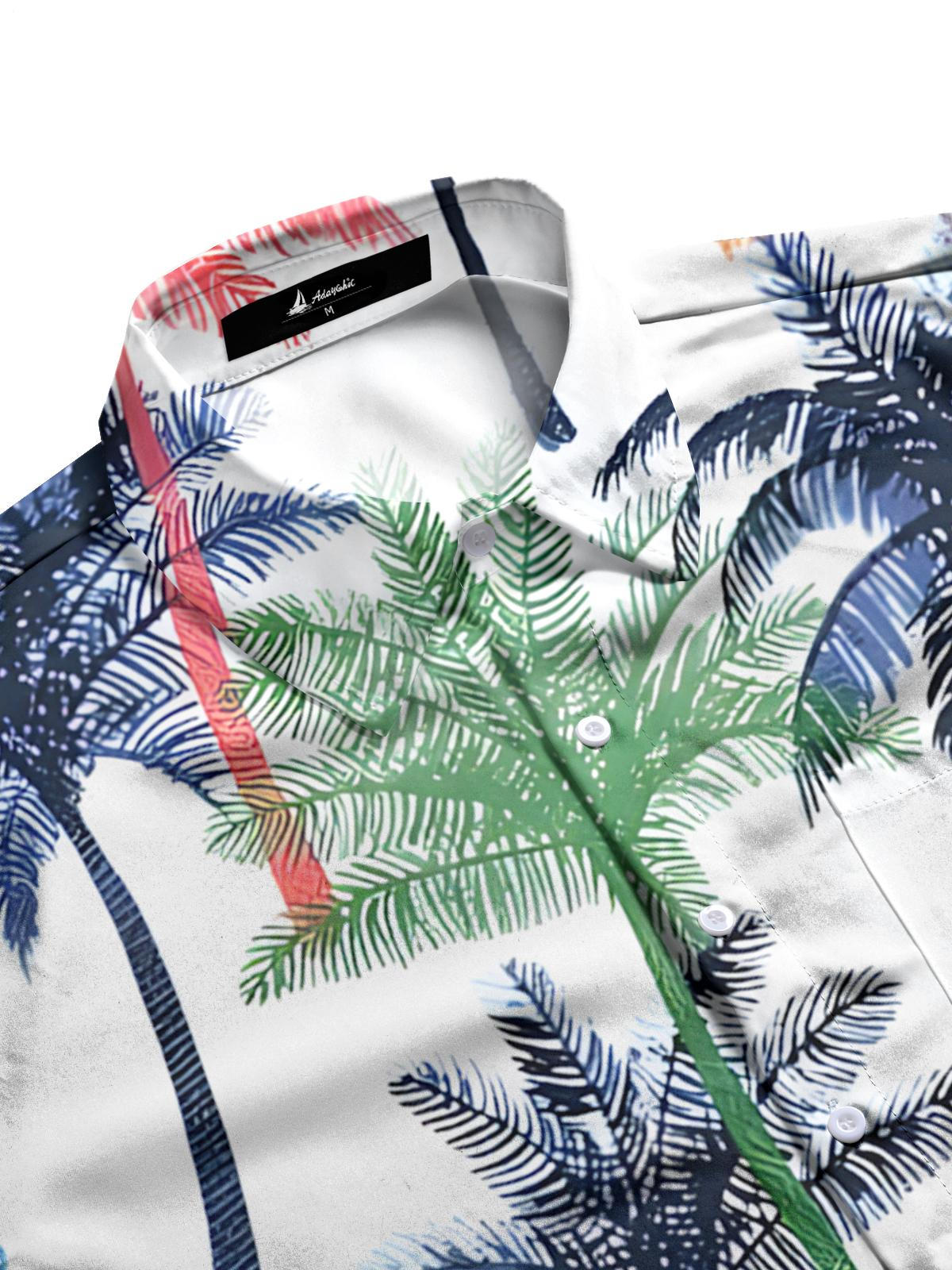 Coconut Tree Print Men's Pocket Short Sleeve Shirts