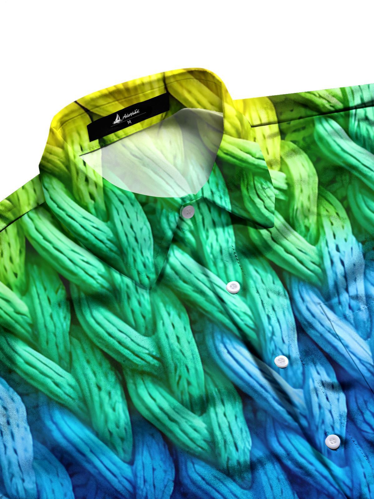 Rainbow Braided Rope Print Men's Pocket Short Sleeve Shirts