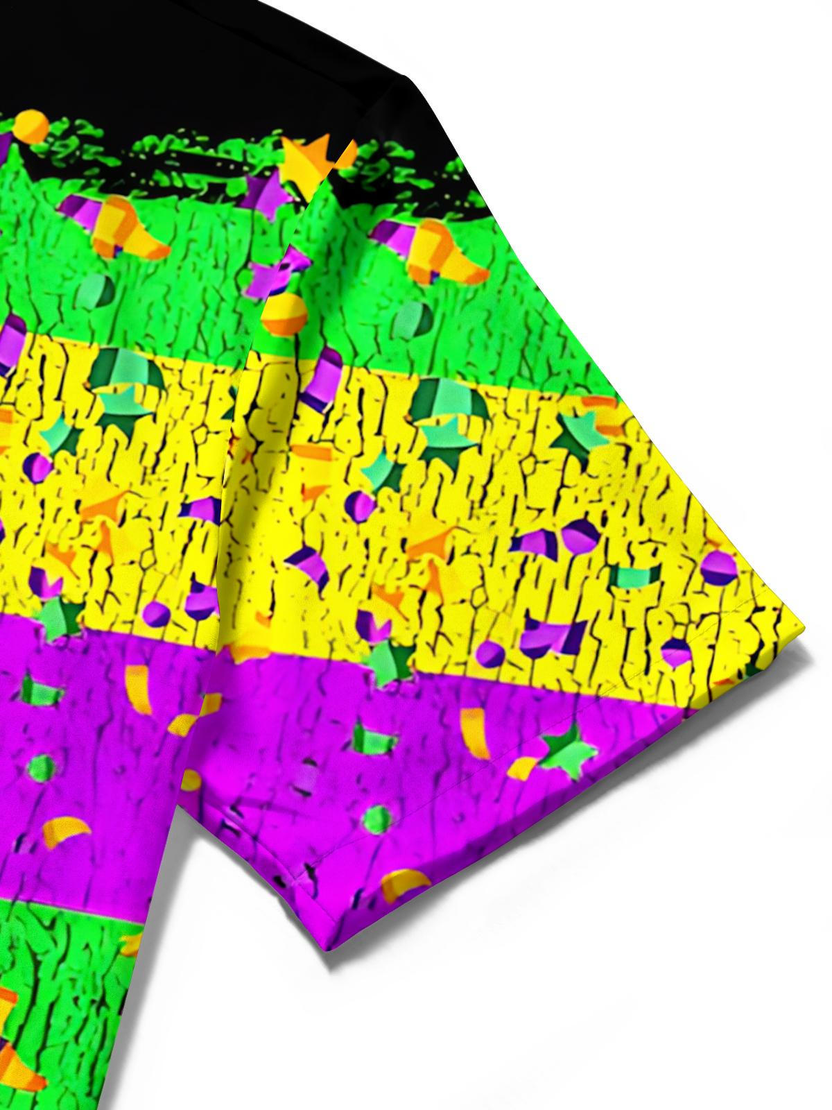 Mardi Gras Bigfoot Print Men's Pocket Short Sleeve Shirts