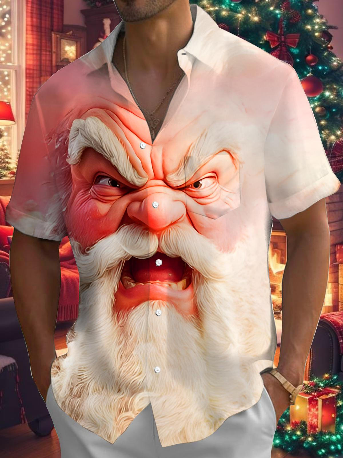 Funny Angry Santa Claus Xmas Men's Pocket Short Sleeve Shirts