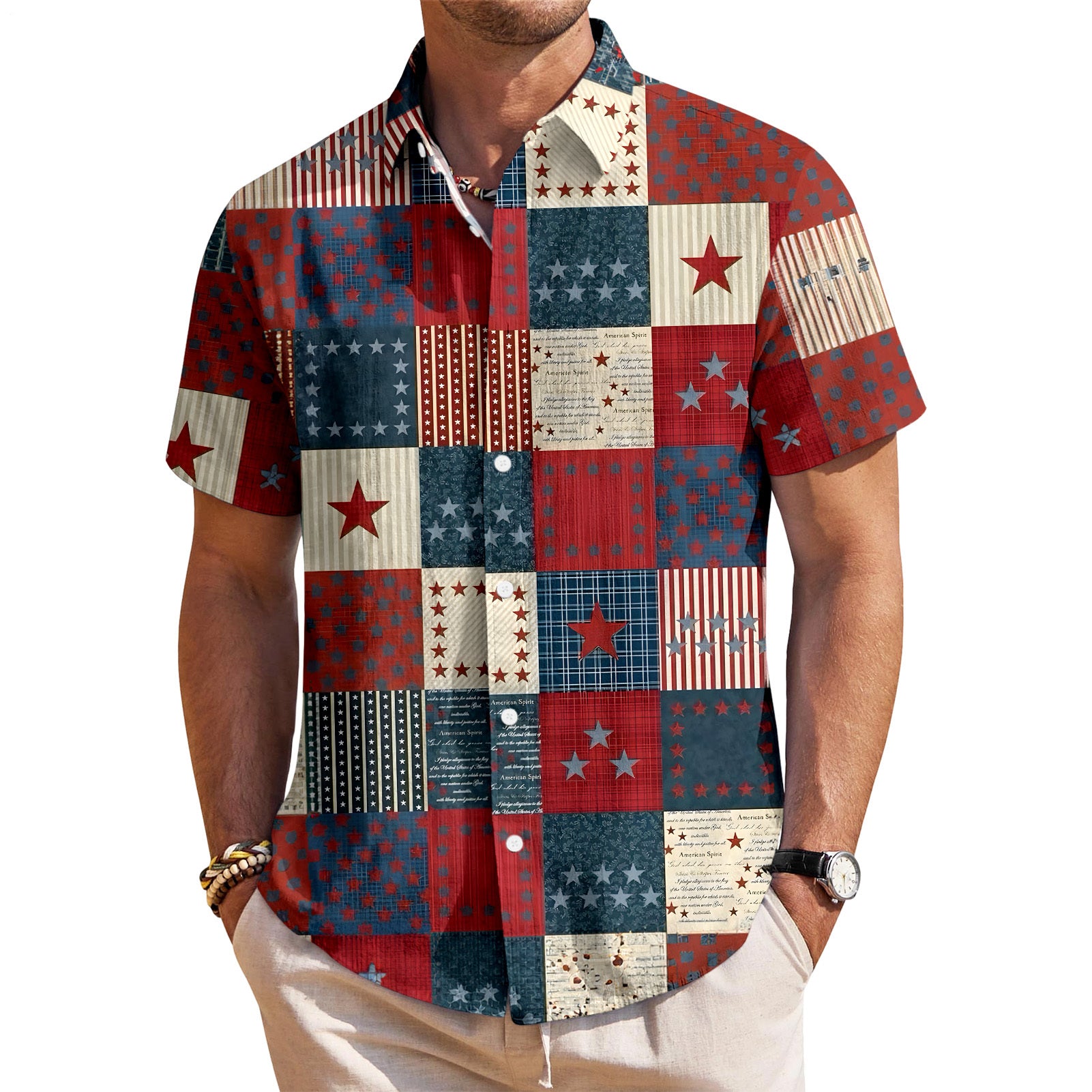 Patriotic Button Down Shirts for Men US Flag Short Sleeve Stars and Stripes Shirts Fashion Tops for Travel noble