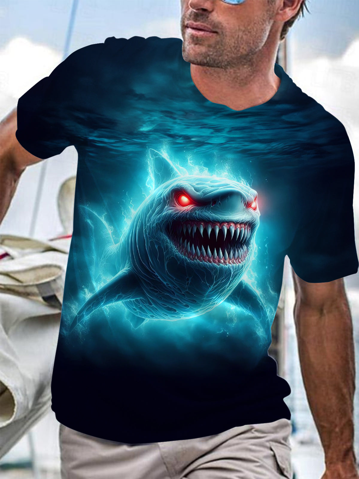 Shark Round Neck Short Sleeve Men's T-shirt