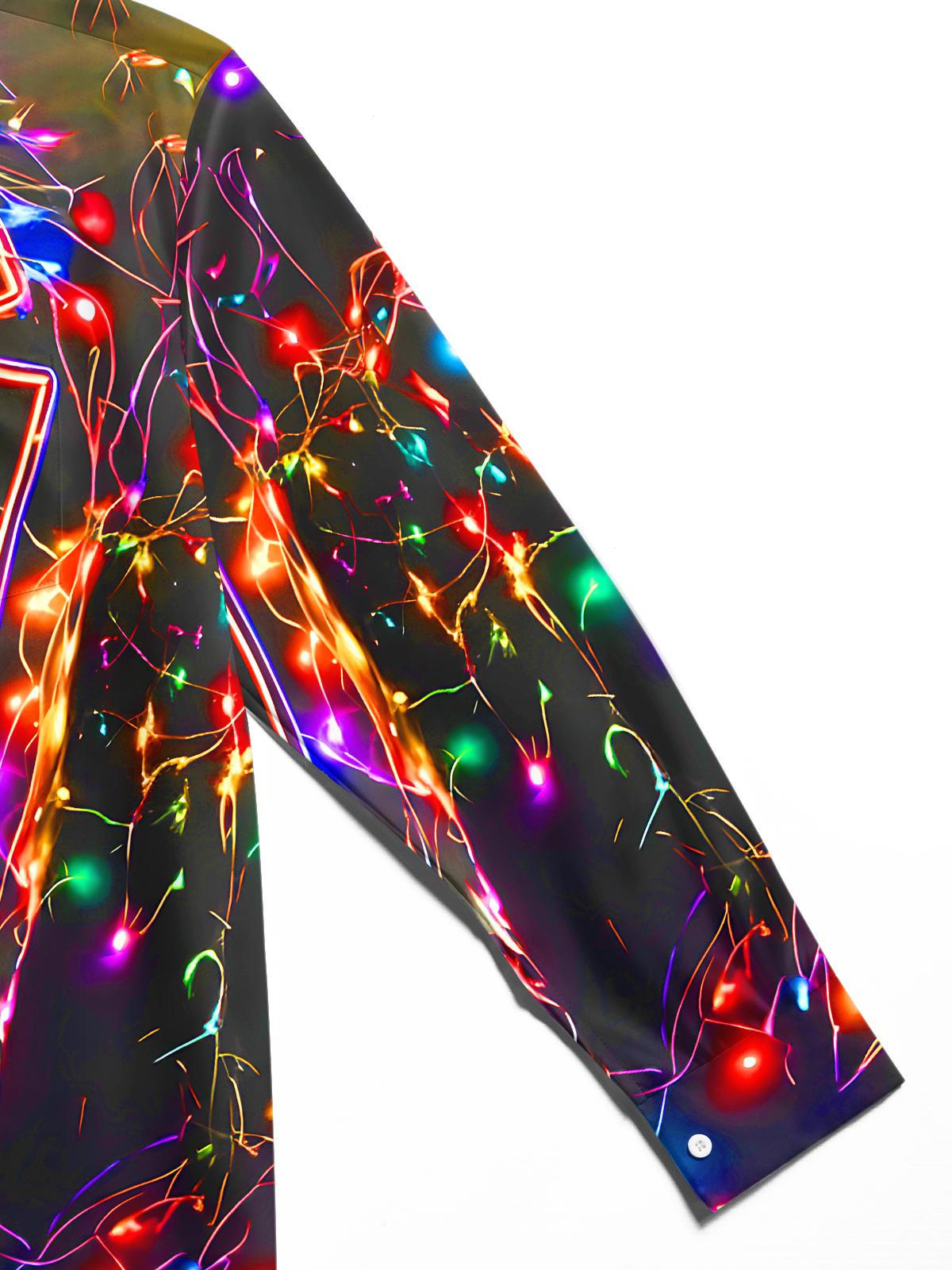 Funny Fairy Lights Gentleman's Bow Tie Xmas Men's Pocket Long Sleeve Shirts