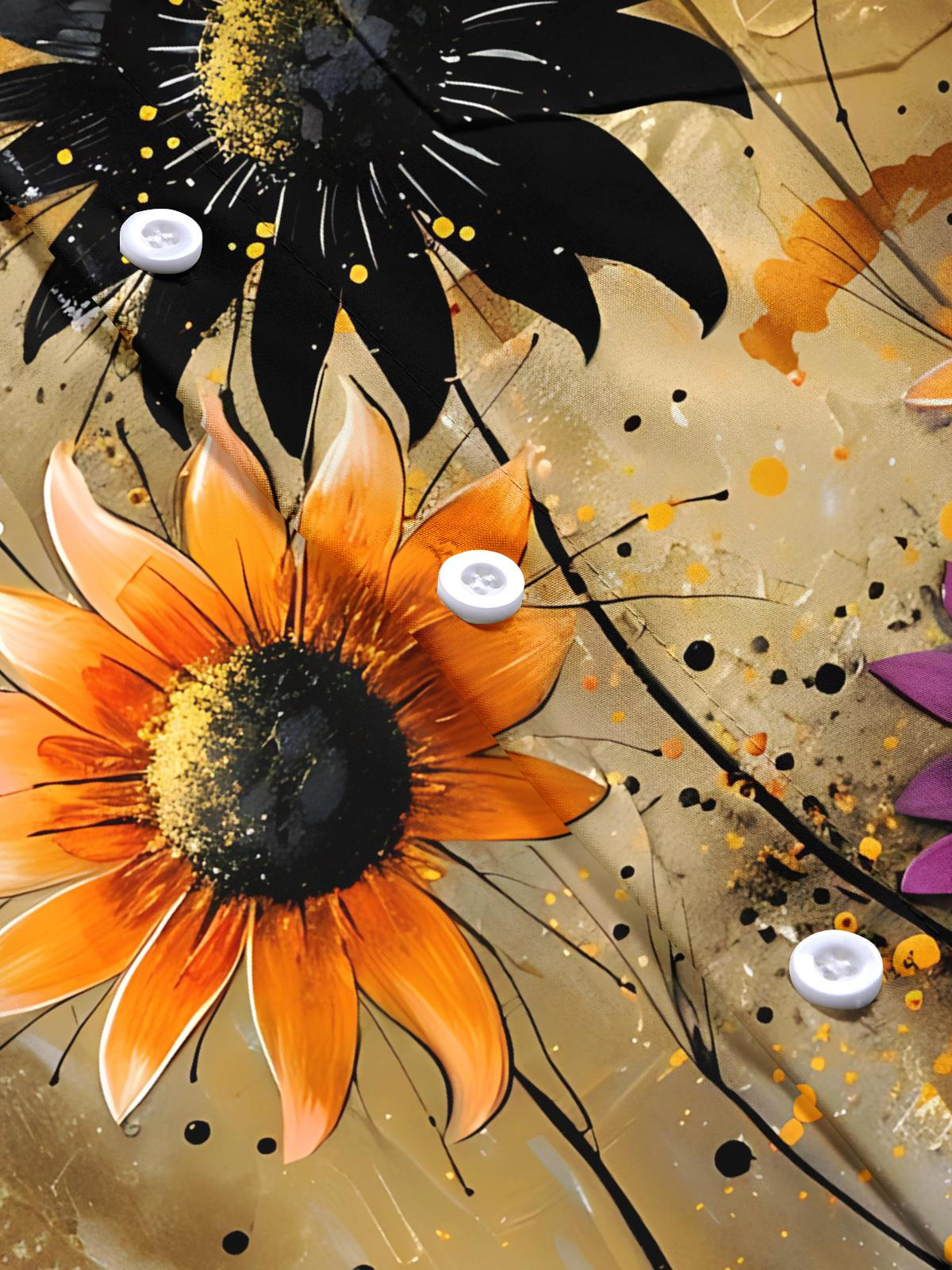 Sunflower Print Men's Pocket Short Sleeve Shirts