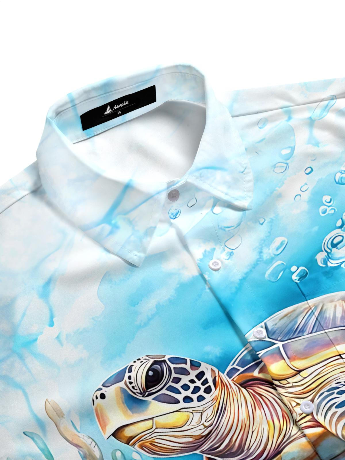 Ocean Turtle Print Men's Pocket Short Sleeve Shirts