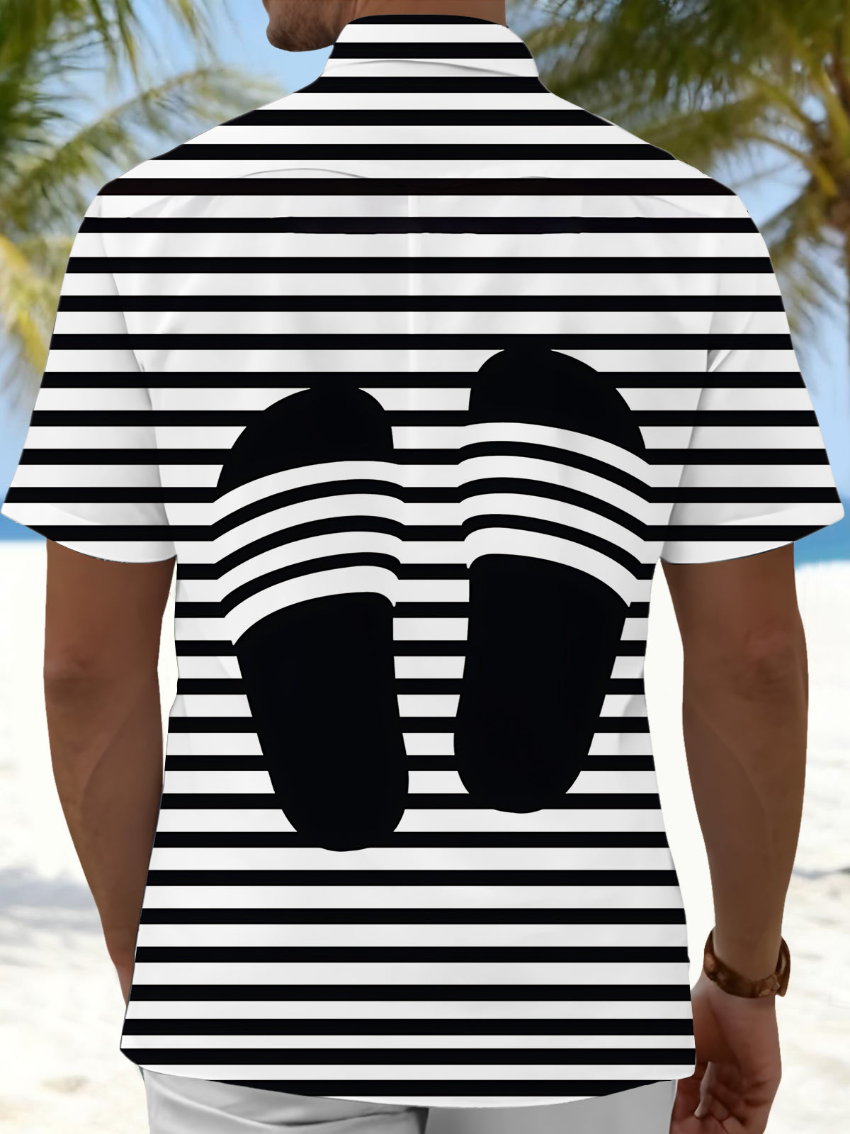 Striped Slipper Print Men's Pocket Short Sleeve Shirts