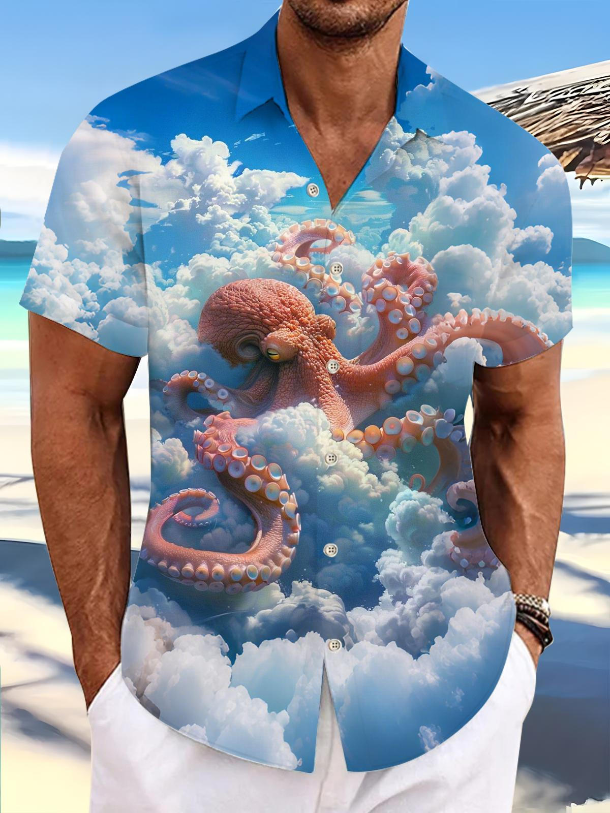 Octopus Cloud Print Men's Pocket Short Sleeve Shirts