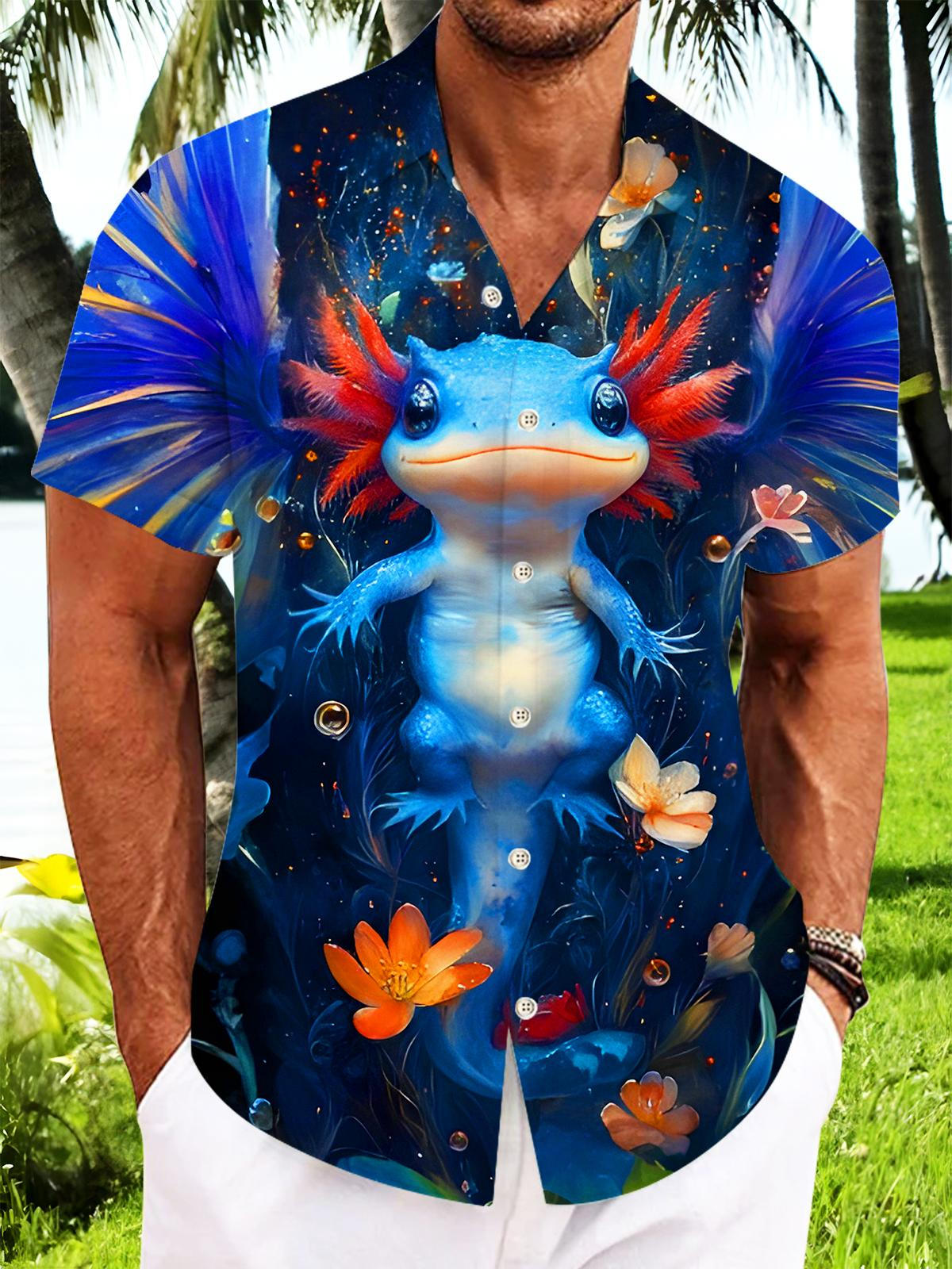 Funny Salamanders Marine Life Floral Men's Pocket Short Sleeve Shirts
