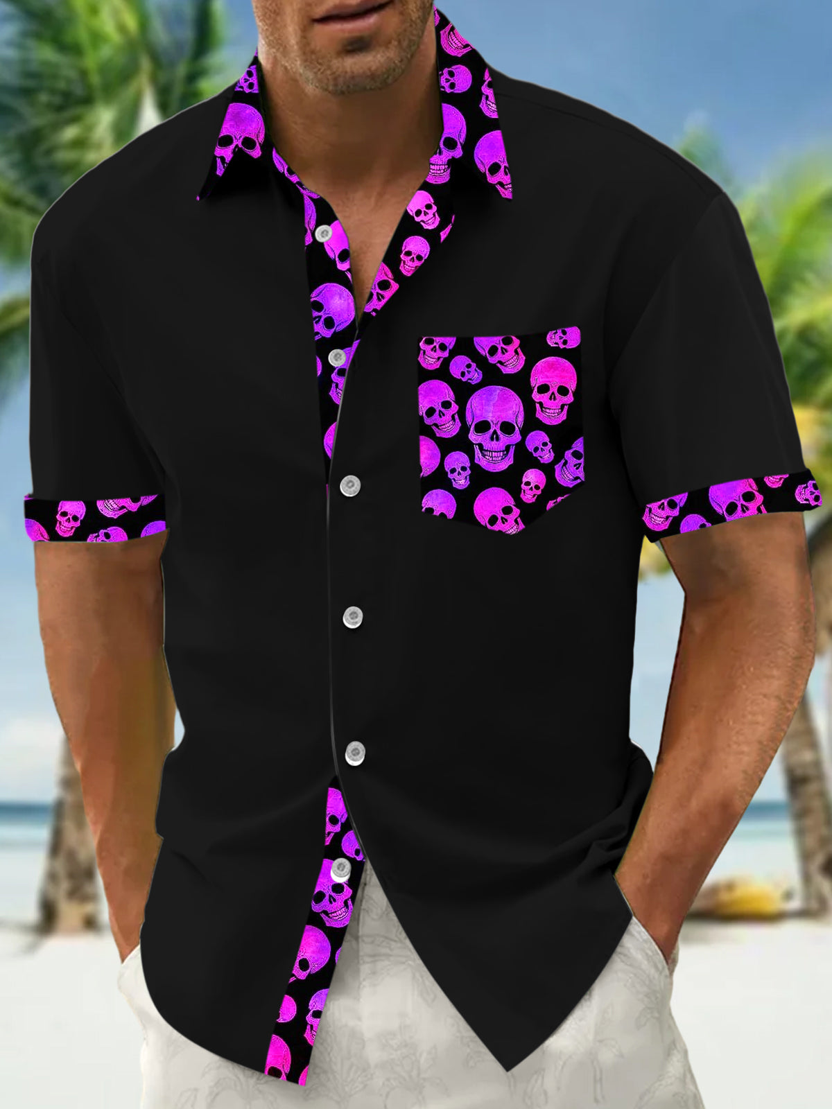 Skull Men's Pocket Short Sleeve Shirts
